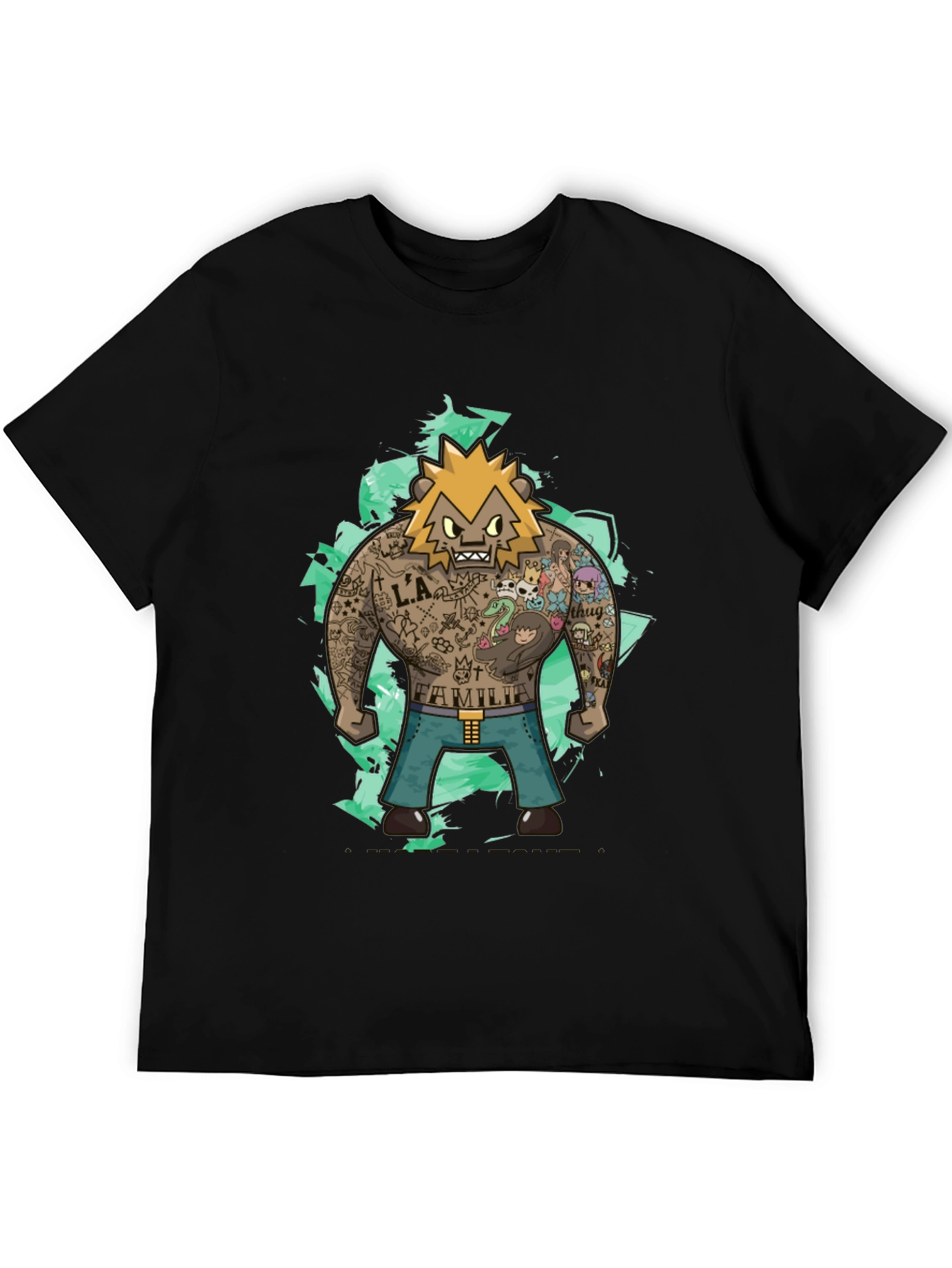 Cartoon Tattoo Bear Graphic Tee - Trendy Style
