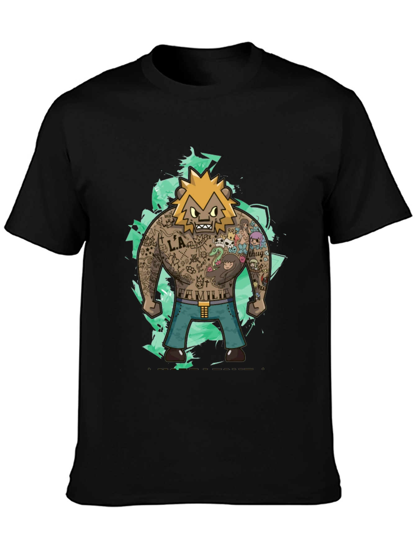 Cartoon Tattoo Bear Graphic Tee - Trendy Style