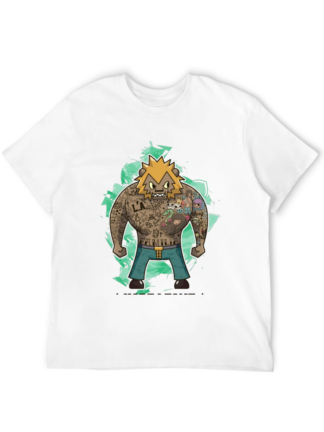 Cartoon Tattoo Bear Graphic Tee - Trendy Style