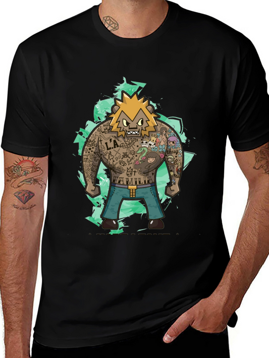 Cartoon Tattoo Bear Graphic Tee - Trendy Style