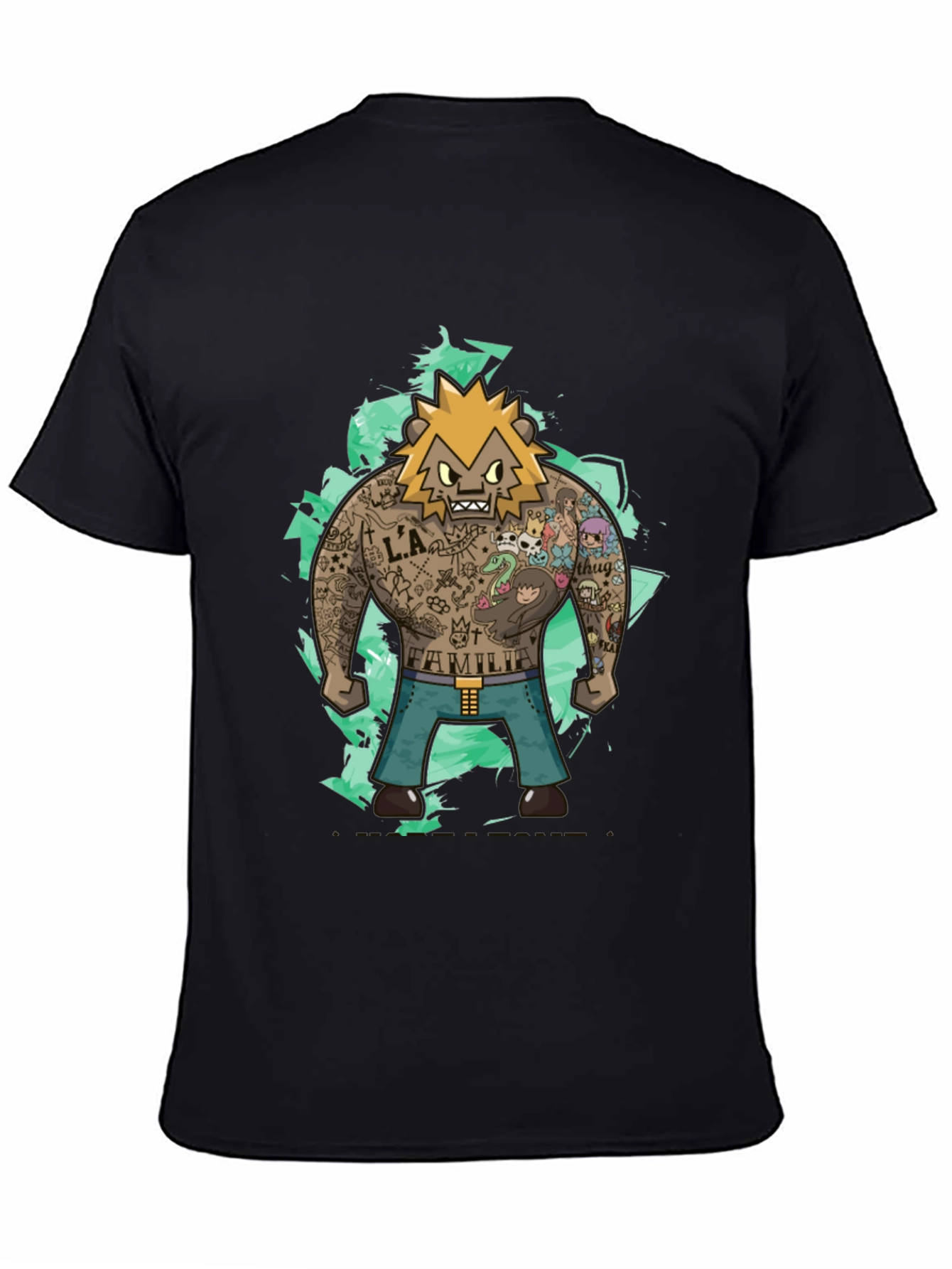 Cartoon Tattoo Bear Graphic Tee - Trendy Style