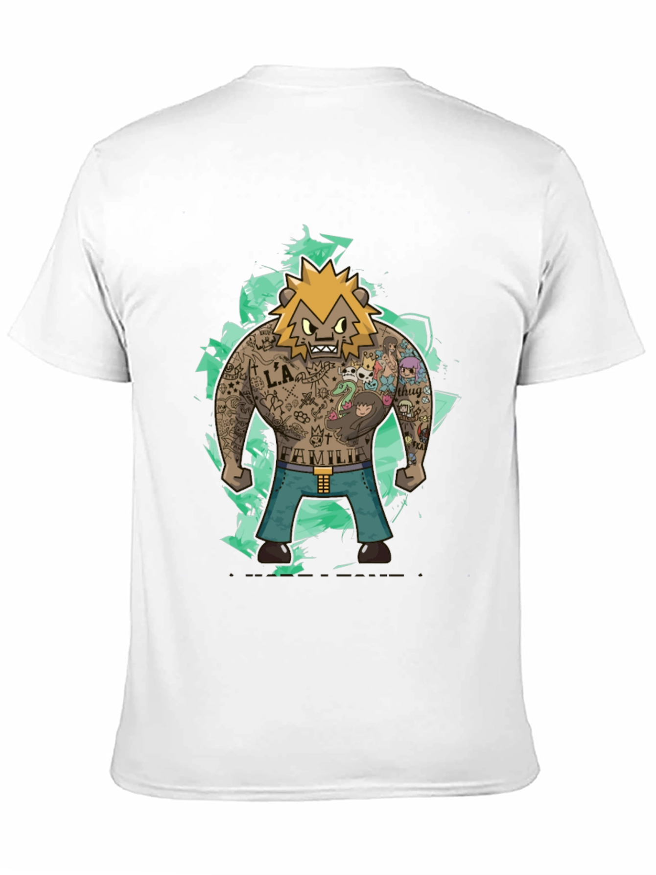 Cartoon Tattoo Bear Graphic Tee - Trendy Style