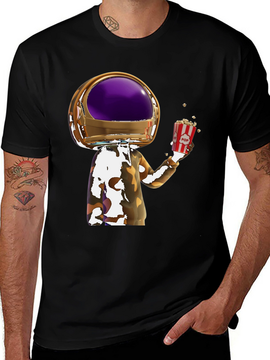 Astronaut Popcorn Black T-Shirt - Unique Graphic Tee