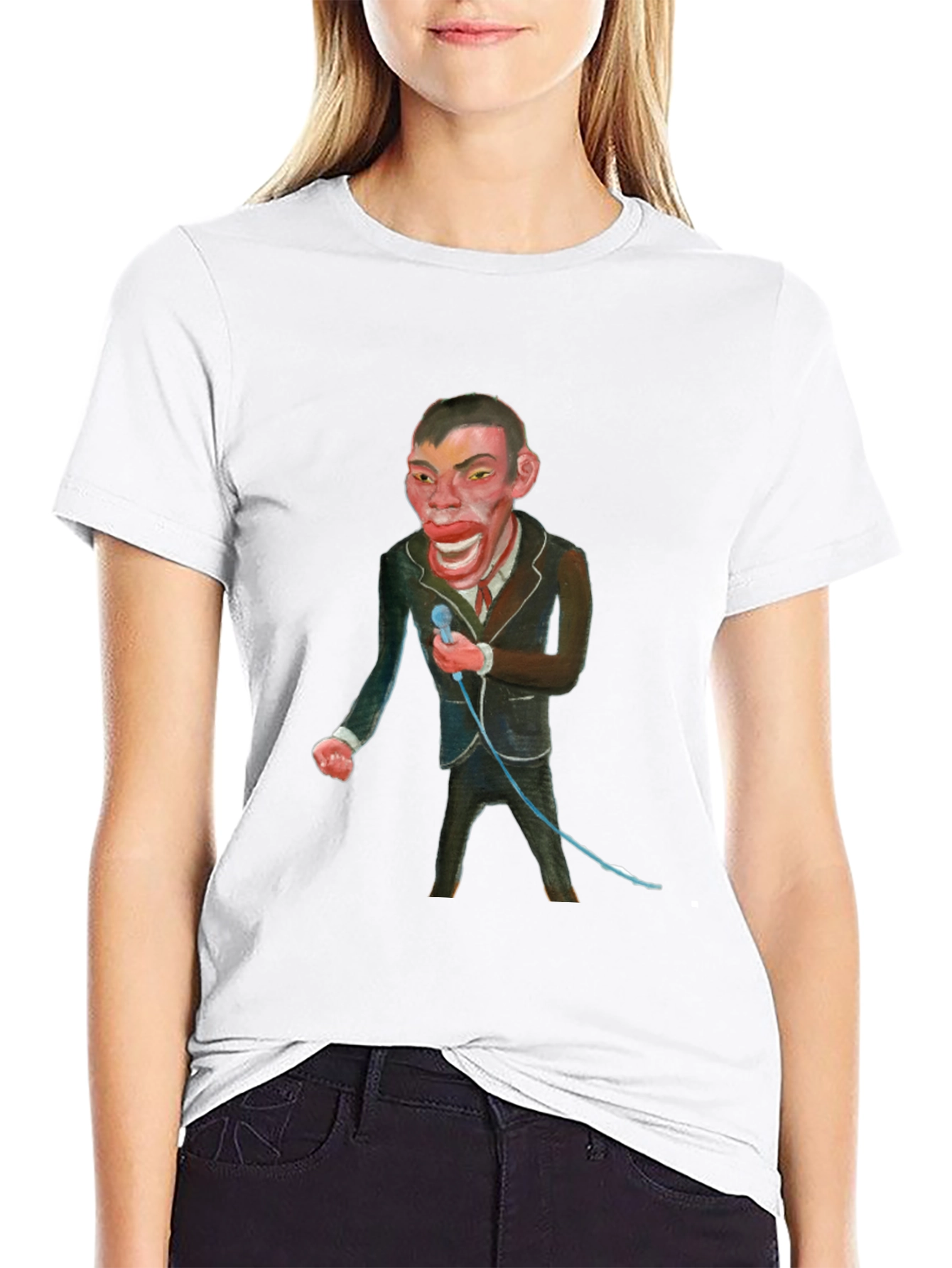 Black T-Shirt with Man Singing Graphic