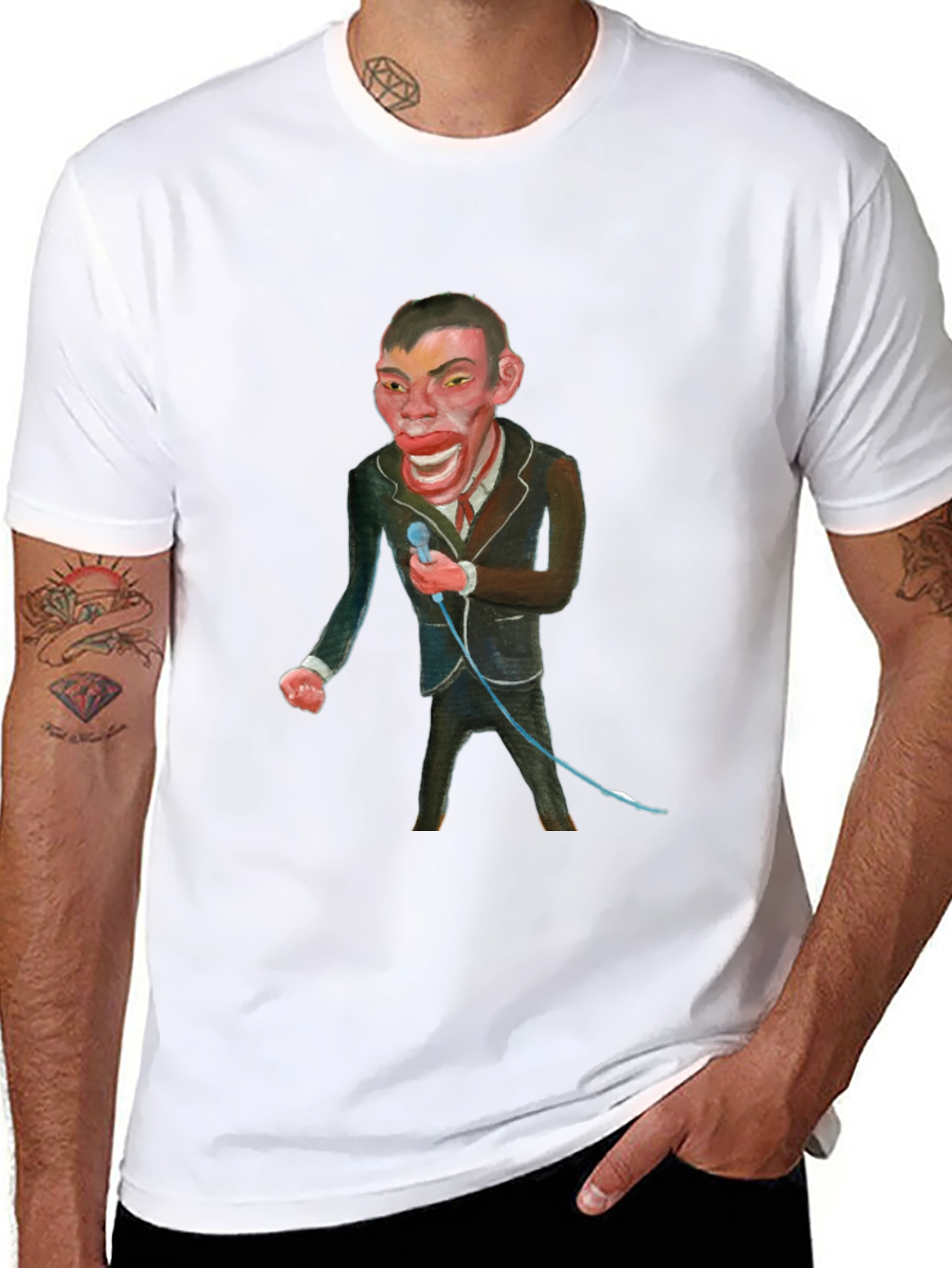 Black T-Shirt with Man Singing Graphic