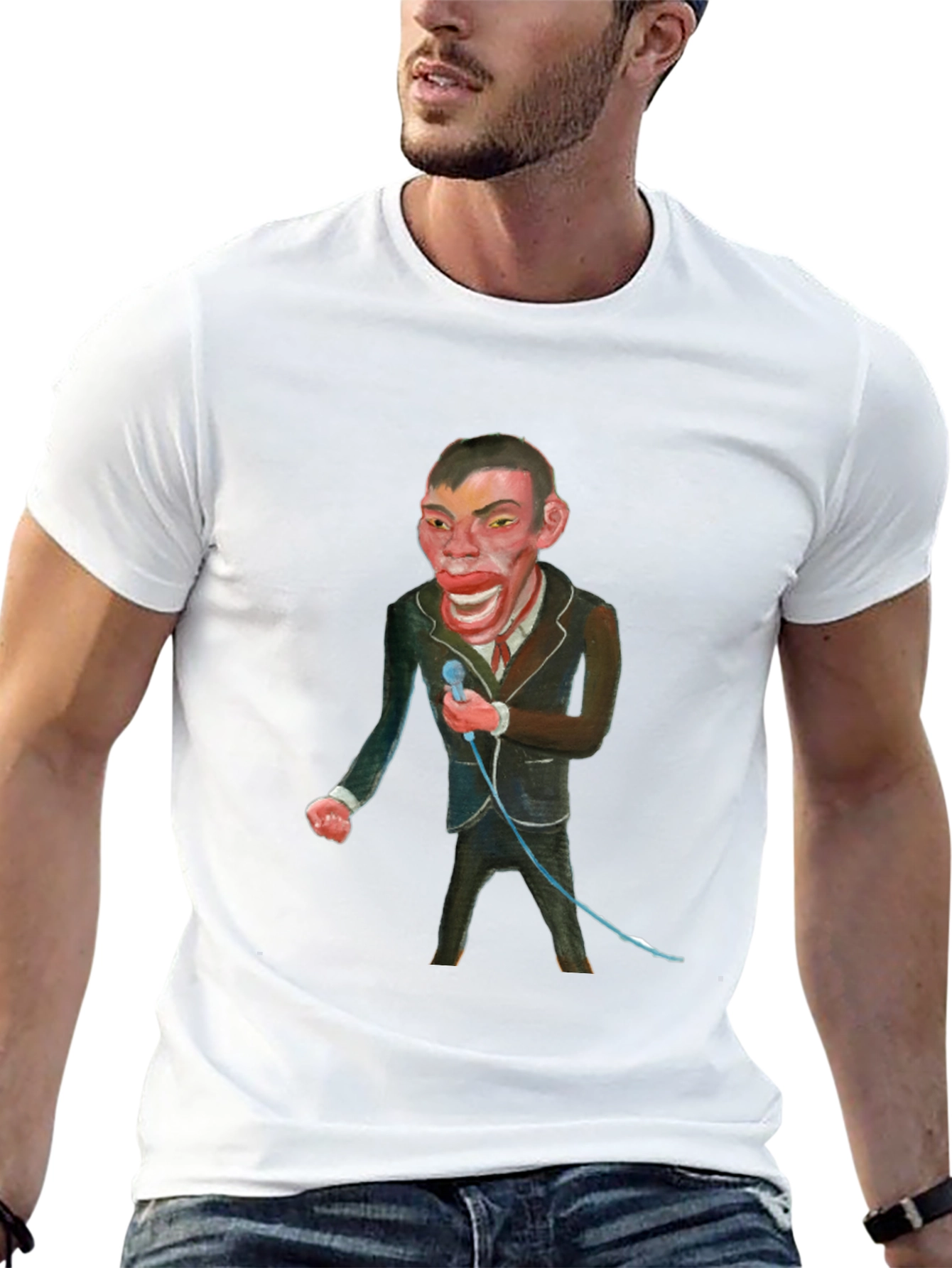 Black T-Shirt with Man Singing Graphic