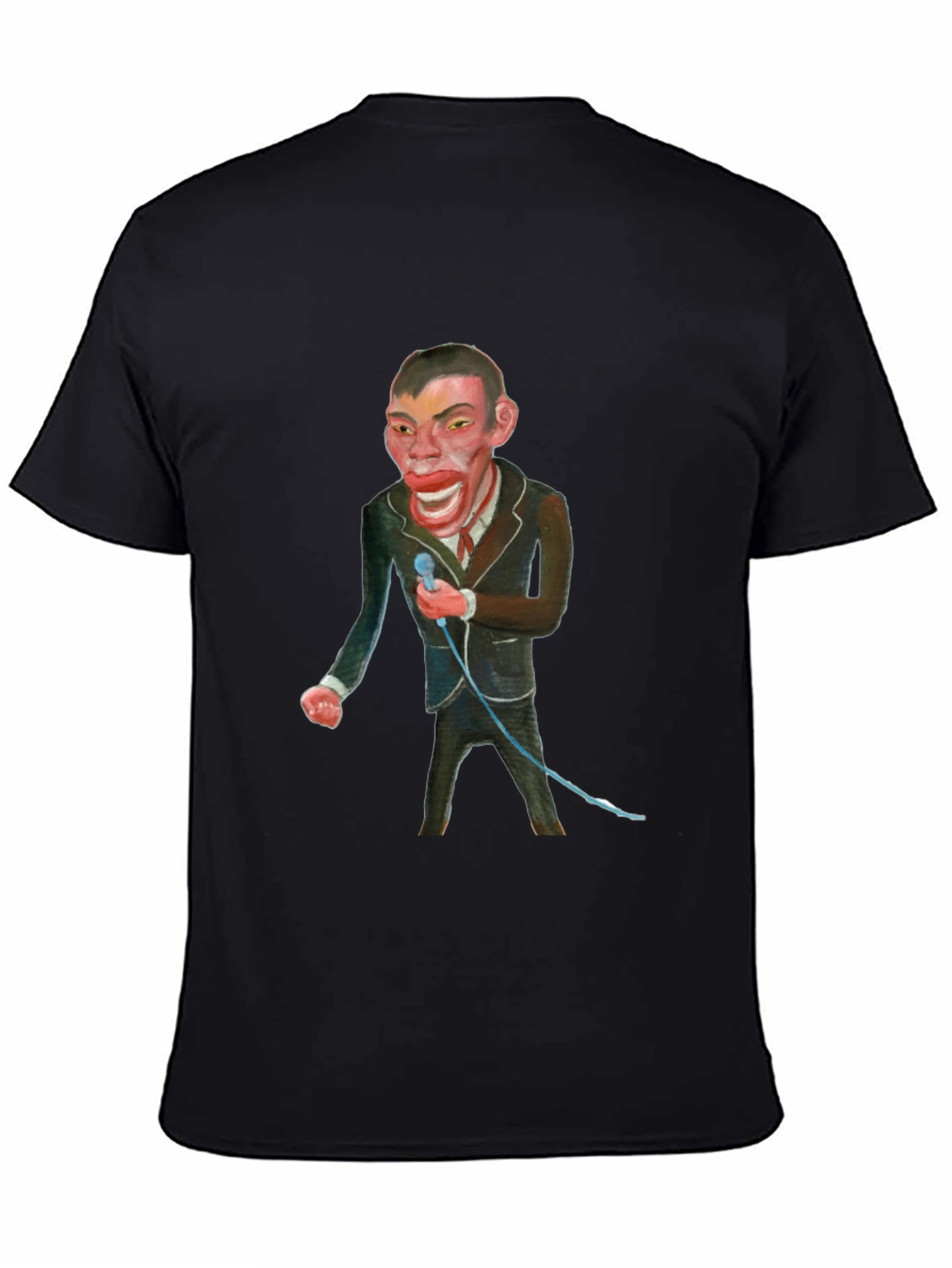 Black T-Shirt with Man Singing Graphic