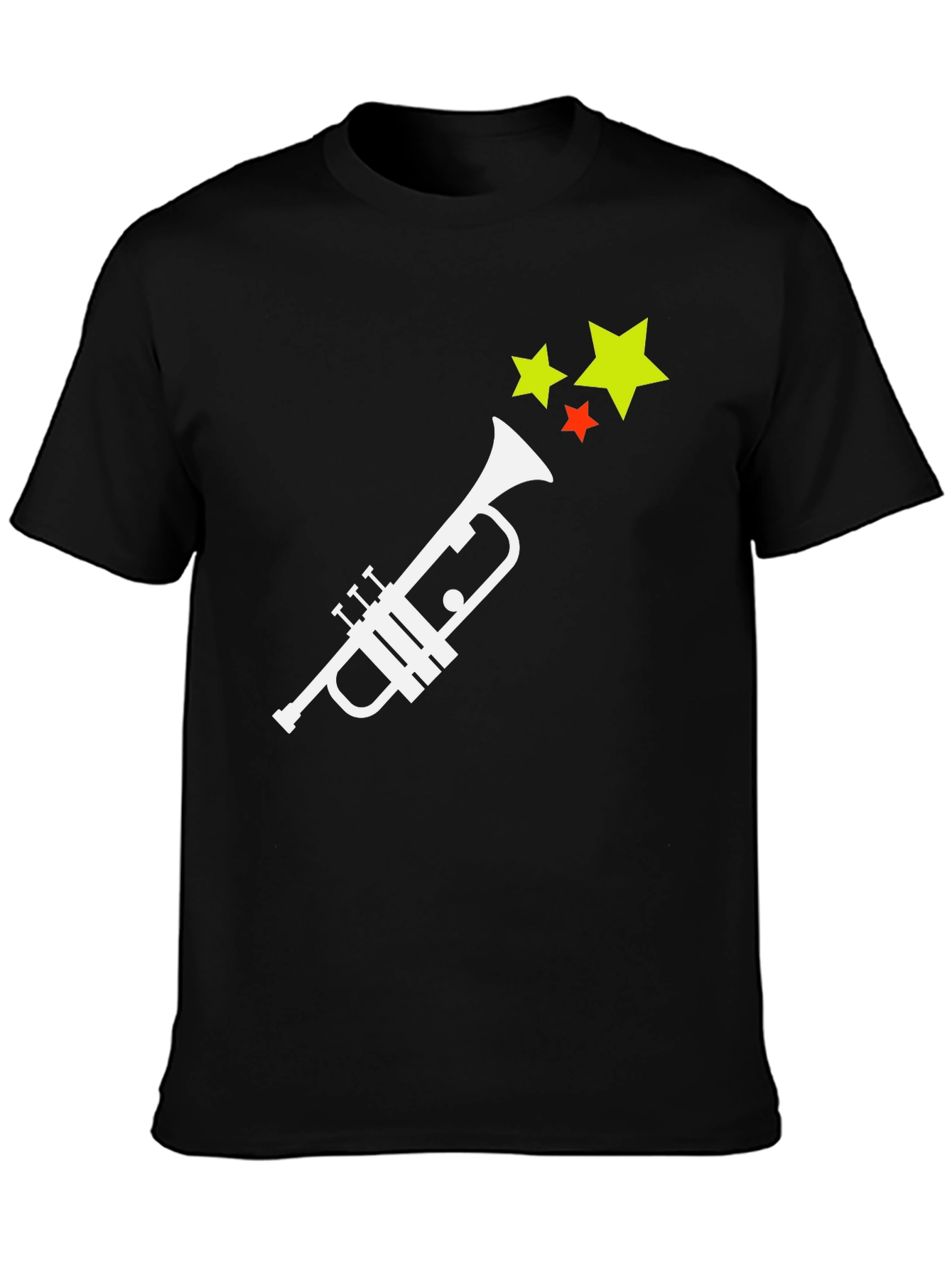 Trumpet and Stars Graphic Tee - Black Cotton