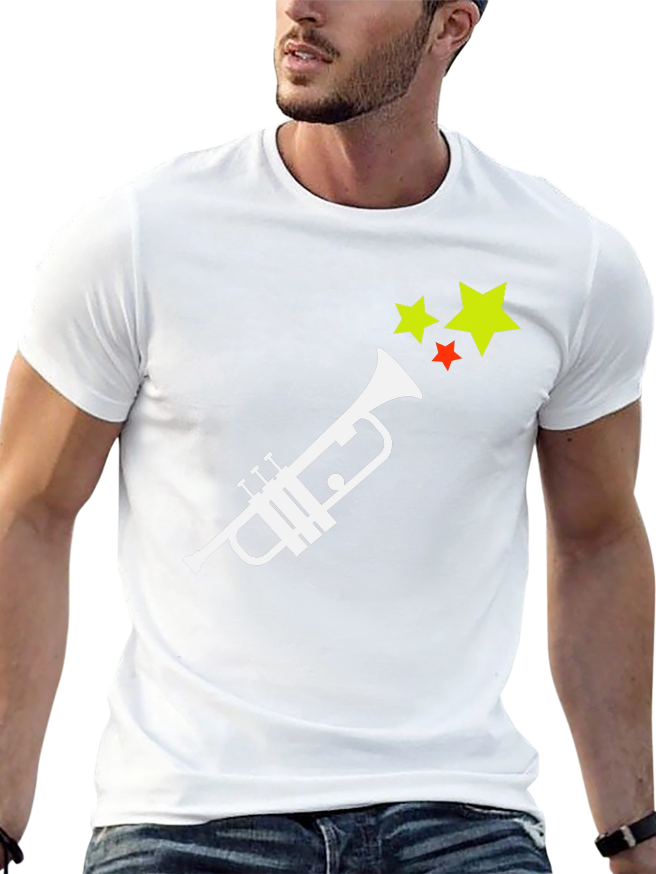 Trumpet and Stars Graphic Tee - Black Cotton