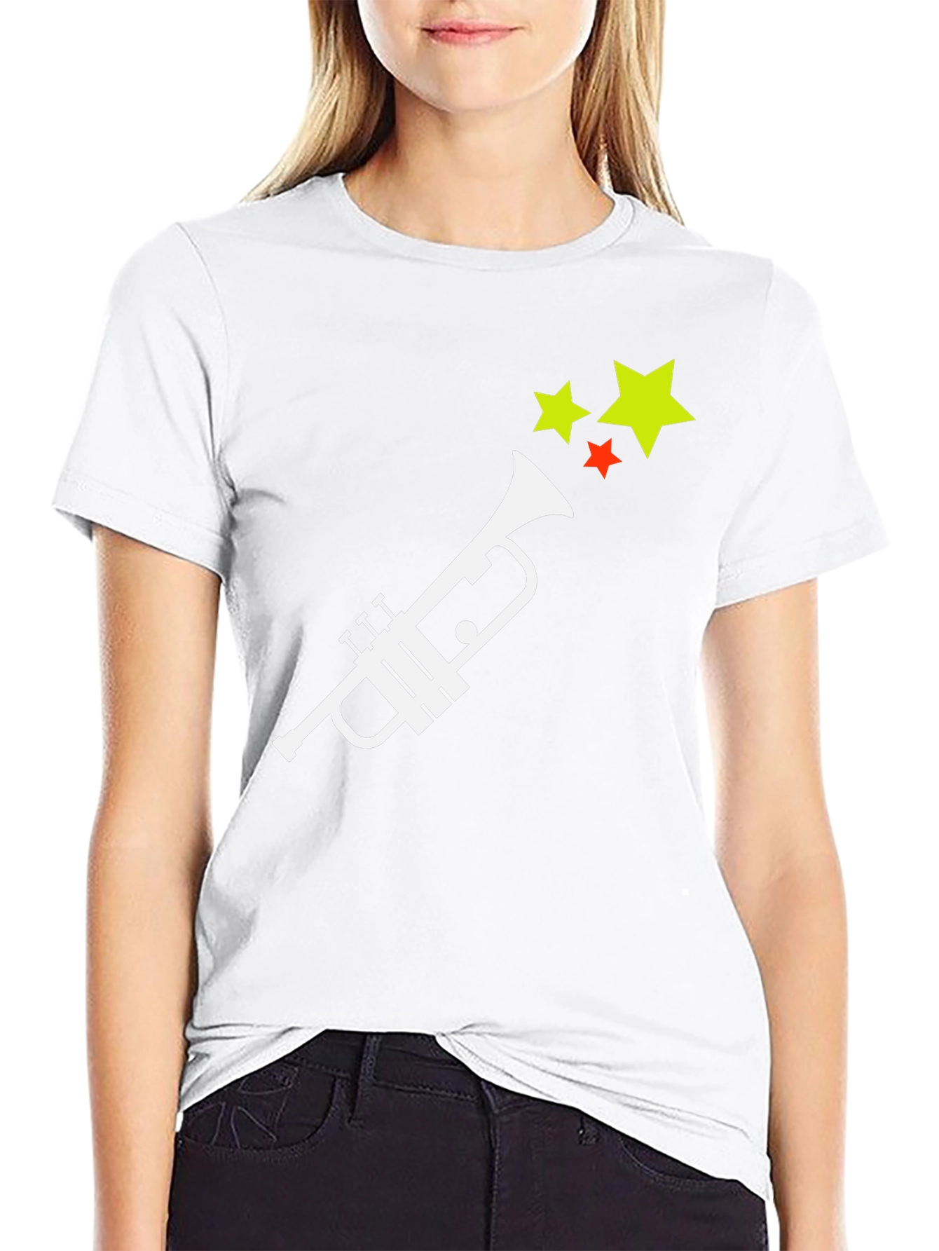 Trumpet and Stars Graphic Tee - Black Cotton