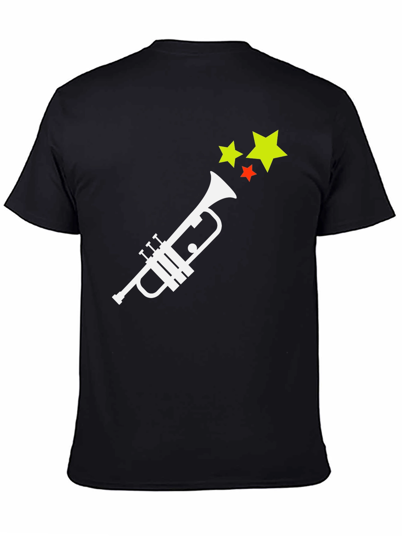Trumpet and Stars Graphic Tee - Black Cotton