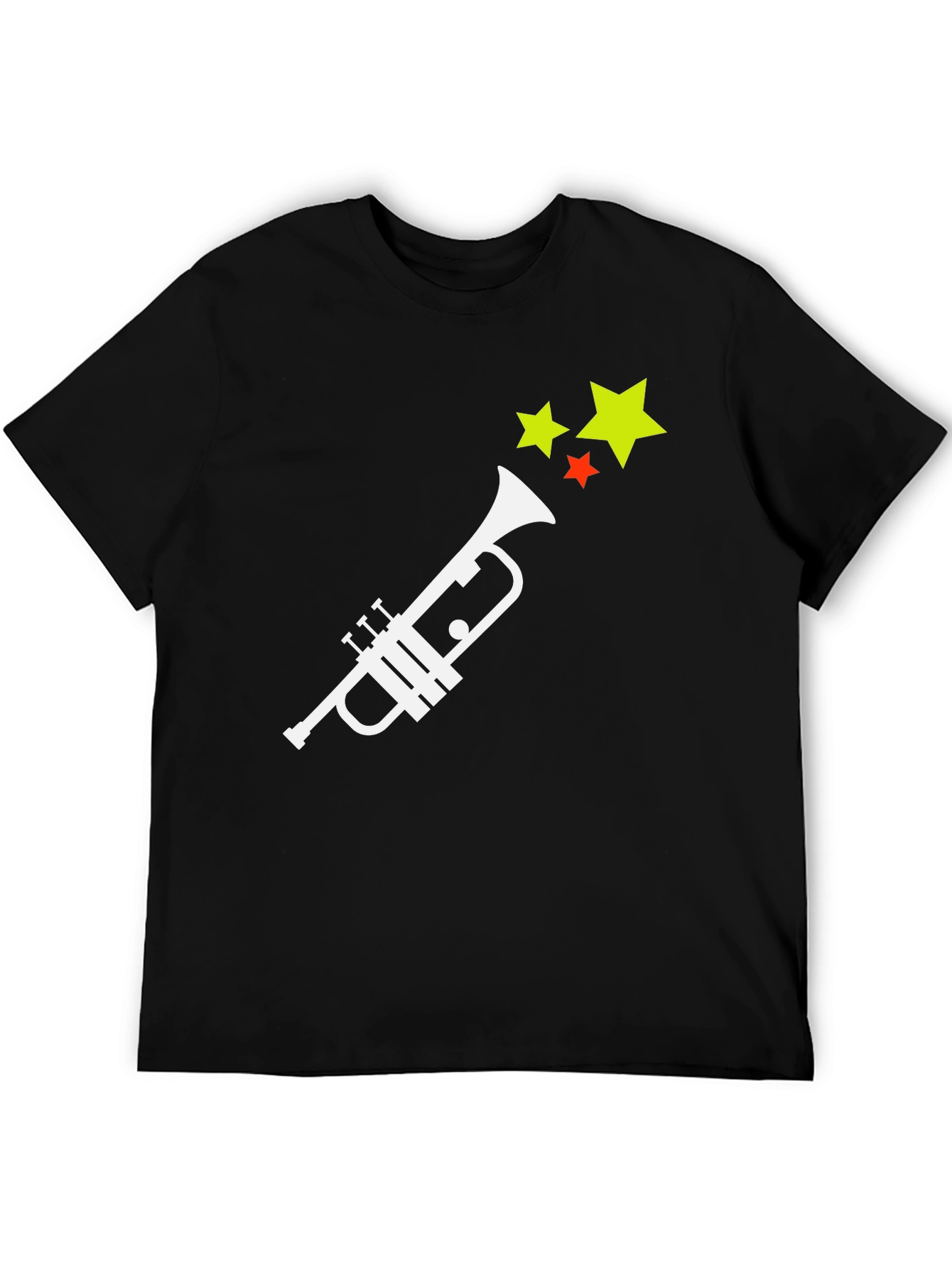 Trumpet and Stars Graphic Tee - Black Cotton