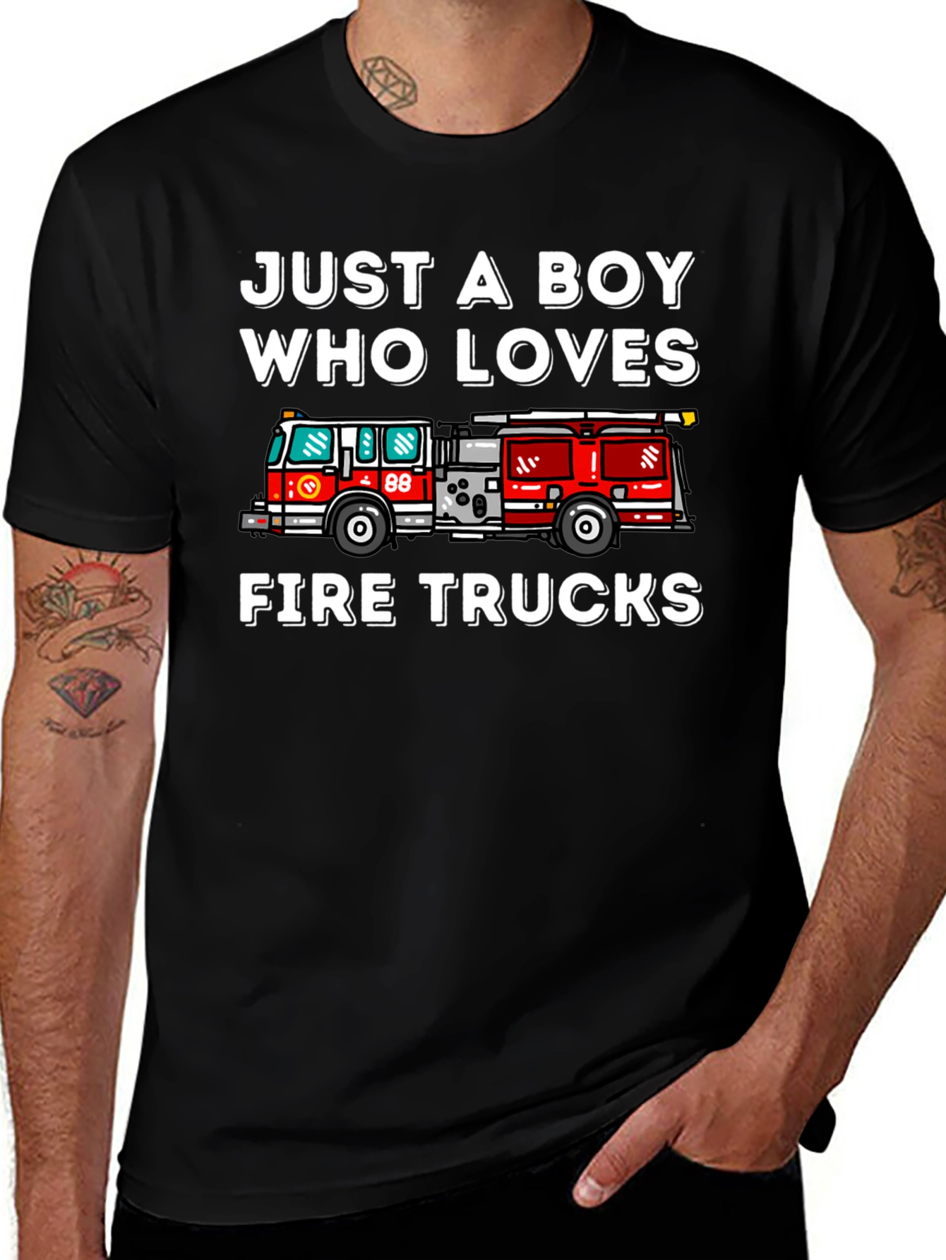 Boy Who Loves Fire Trucks Graphic T-Shirt