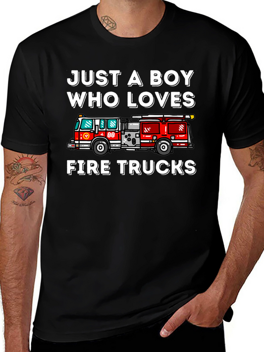 Boy Who Loves Fire Trucks Graphic T-Shirt