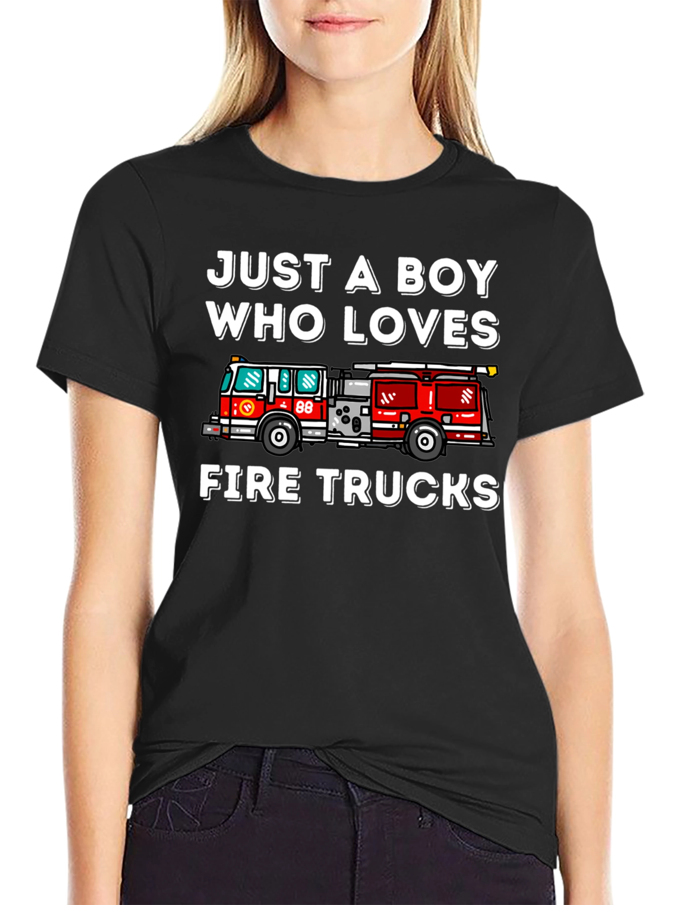 Boy Who Loves Fire Trucks Graphic T-Shirt