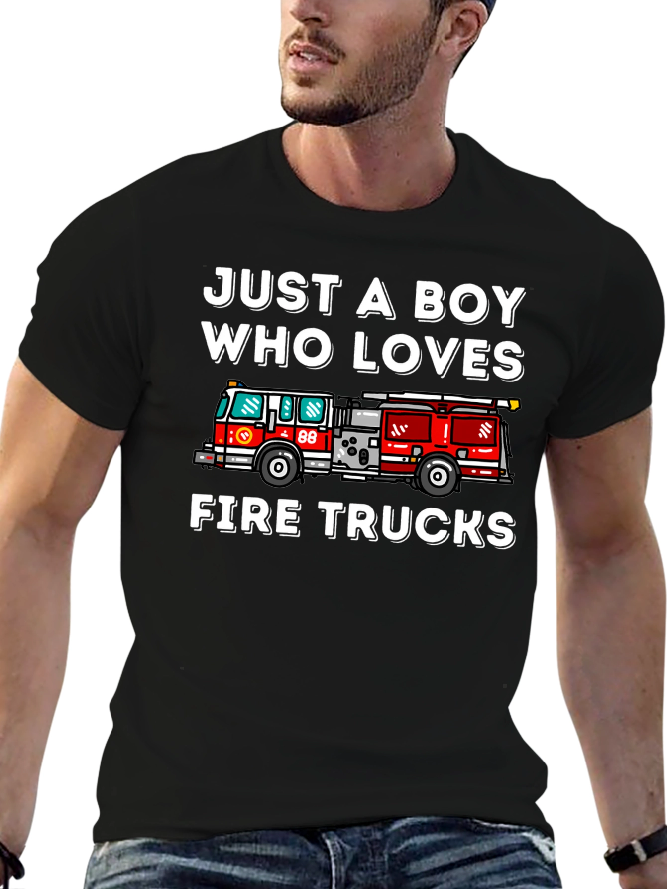 Boy Who Loves Fire Trucks Graphic T-Shirt