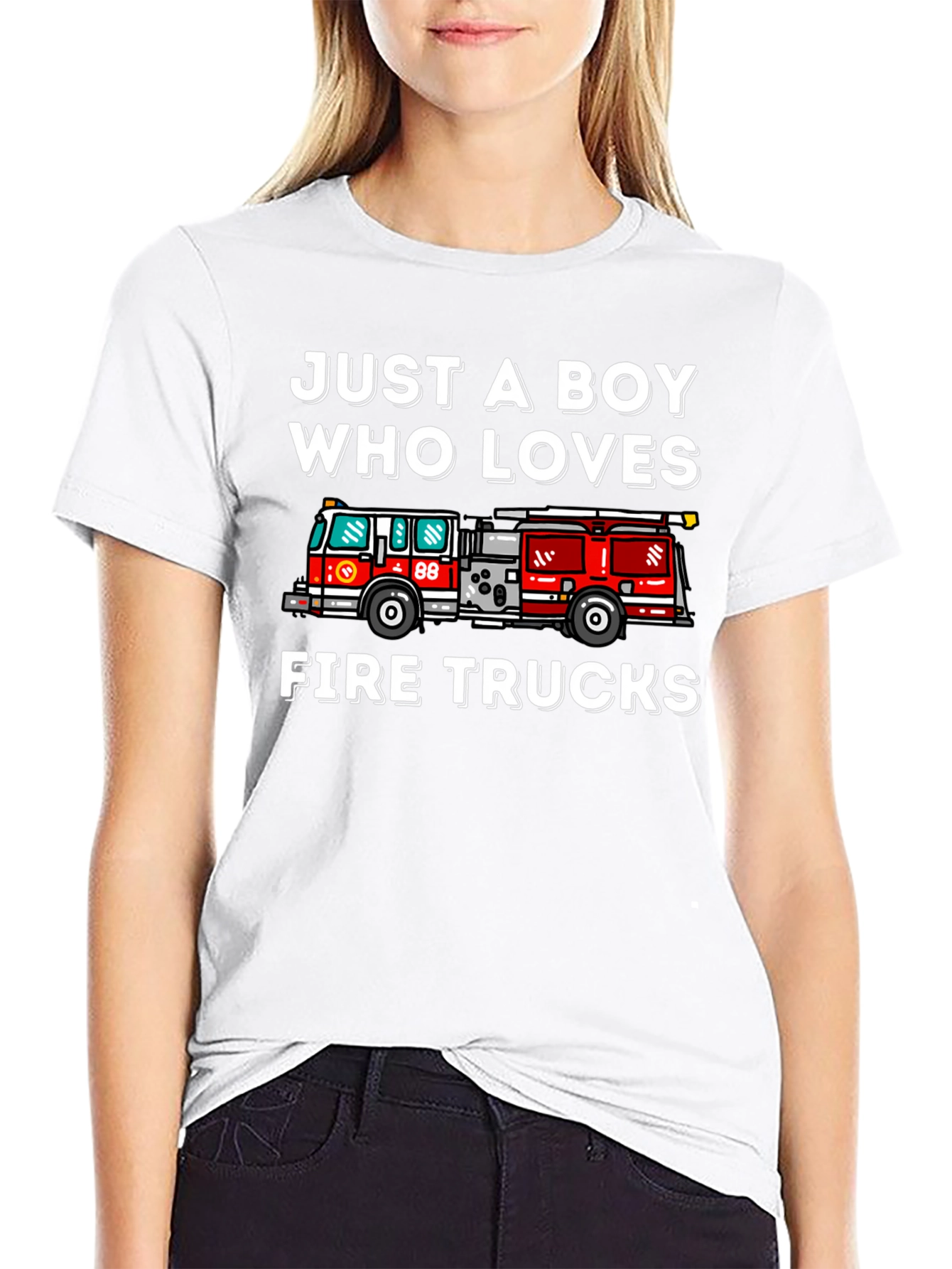 Boy Who Loves Fire Trucks Graphic T-Shirt