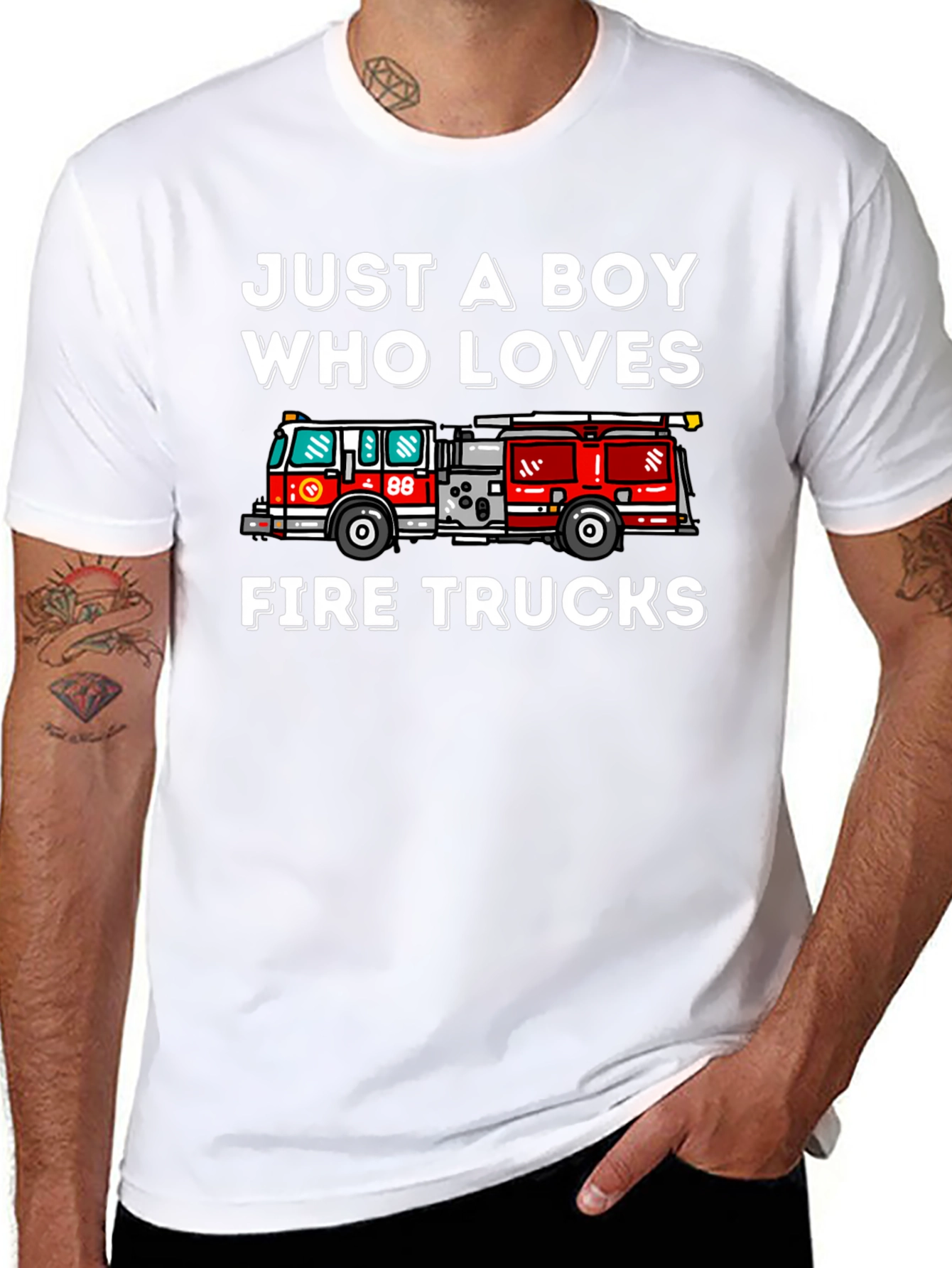 Boy Who Loves Fire Trucks Graphic T-Shirt