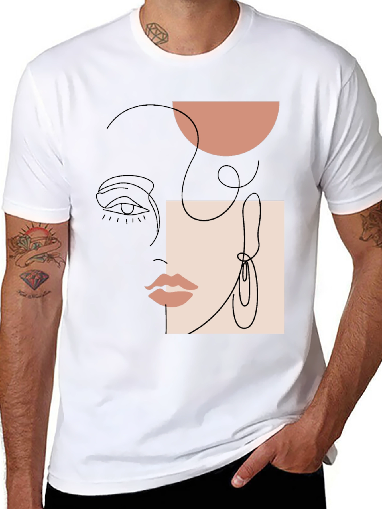 Abstract Face Line Art Graphic Tee - Unisex Casual