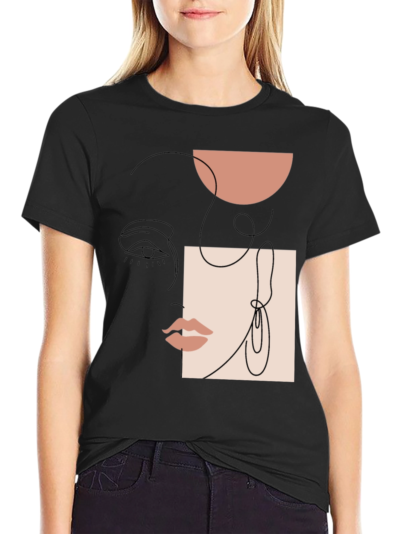 Abstract Face Line Art Graphic Tee - Unisex Casual