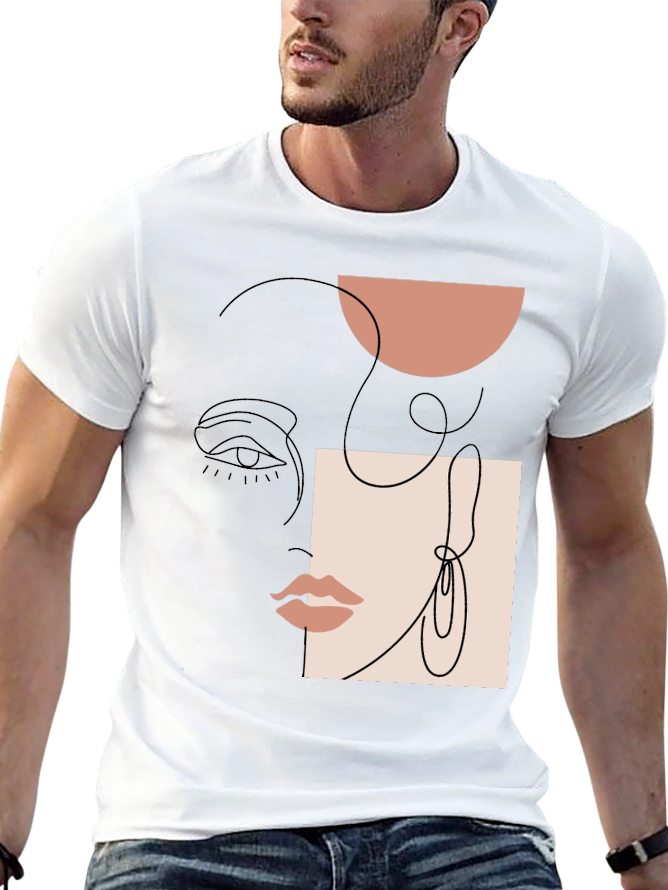 Abstract Face Line Art Graphic Tee - Unisex Casual