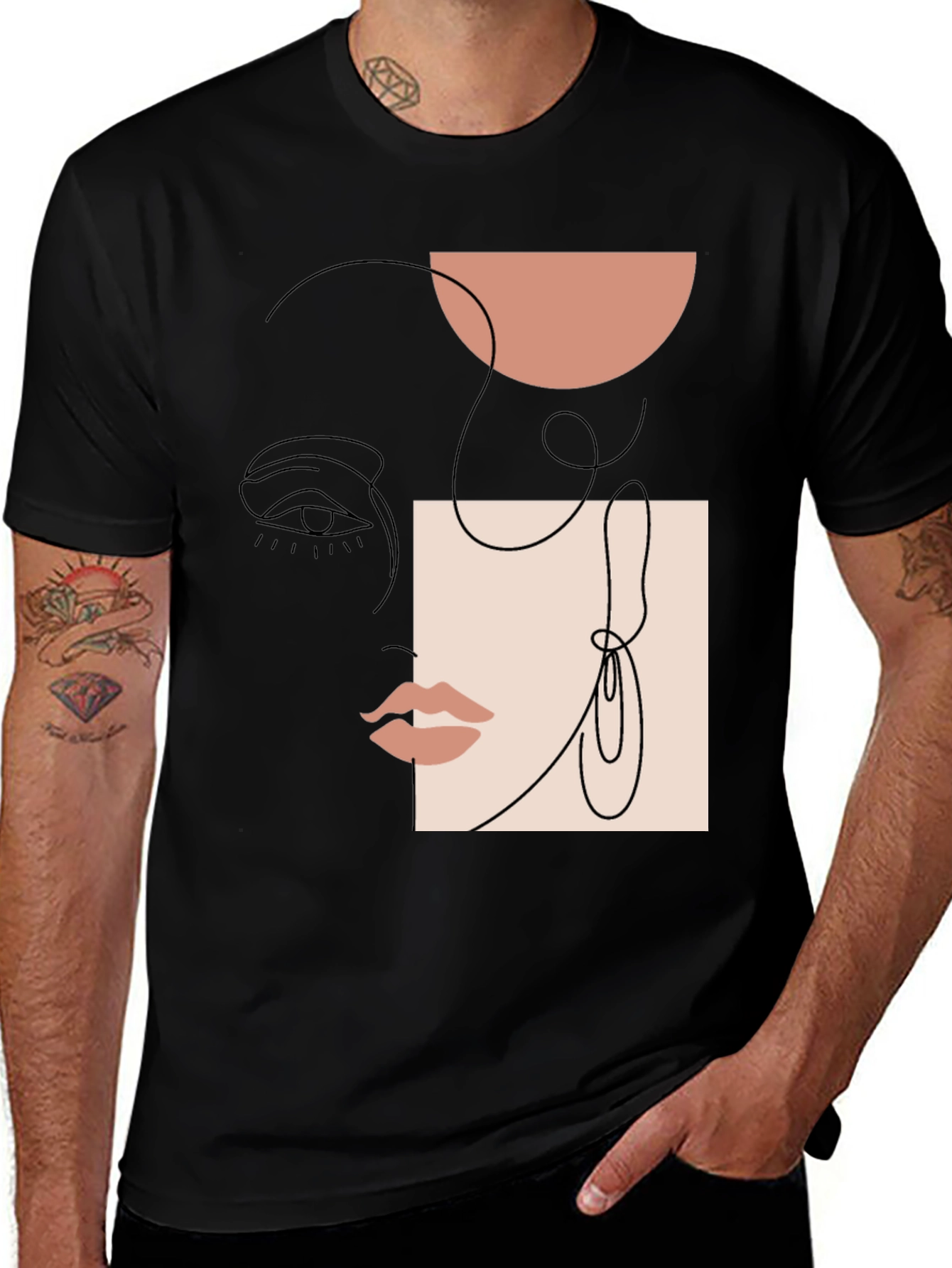 Abstract Face Line Art Graphic Tee - Unisex Casual
