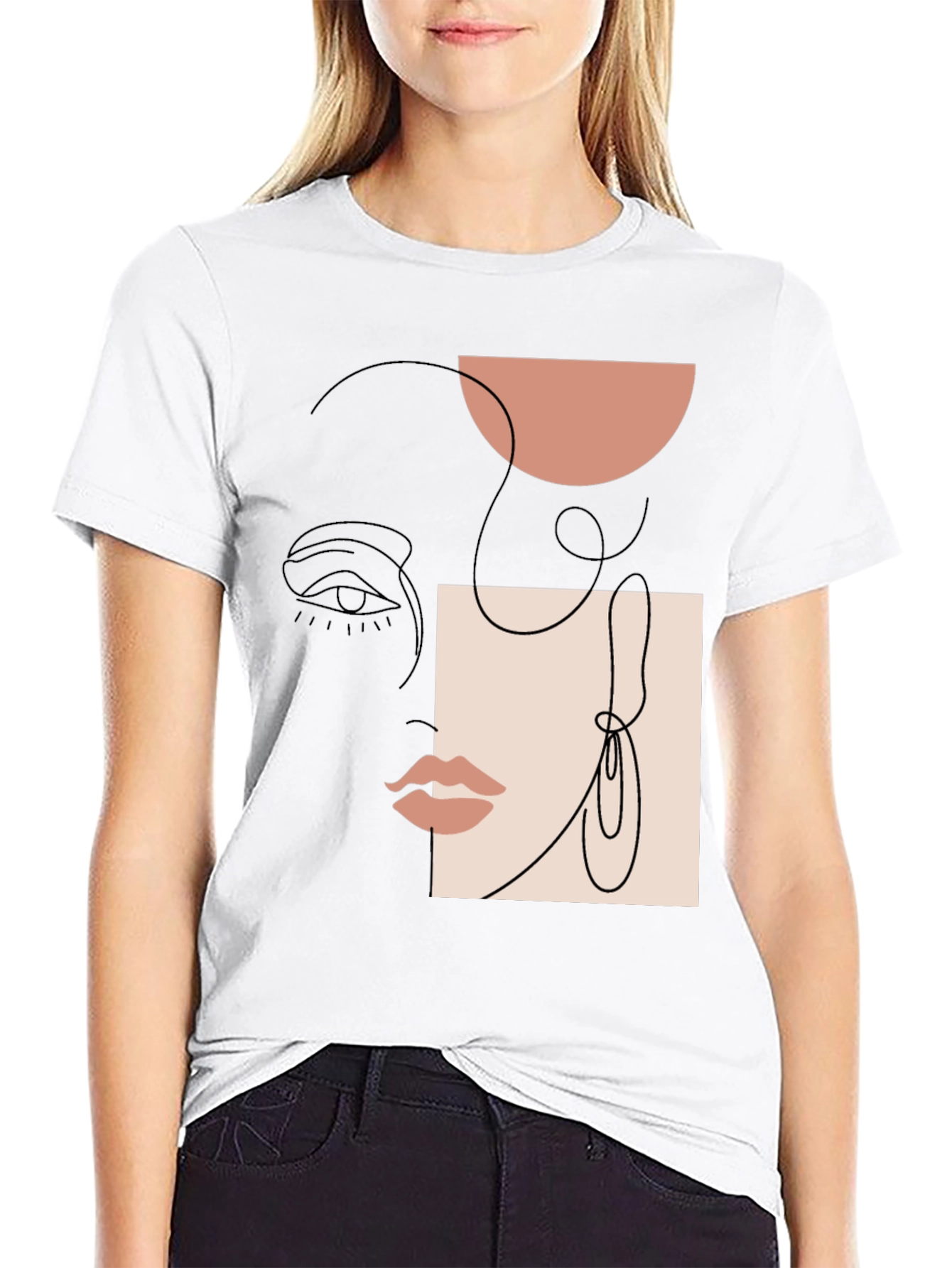 Abstract Face Line Art Graphic Tee - Unisex Casual