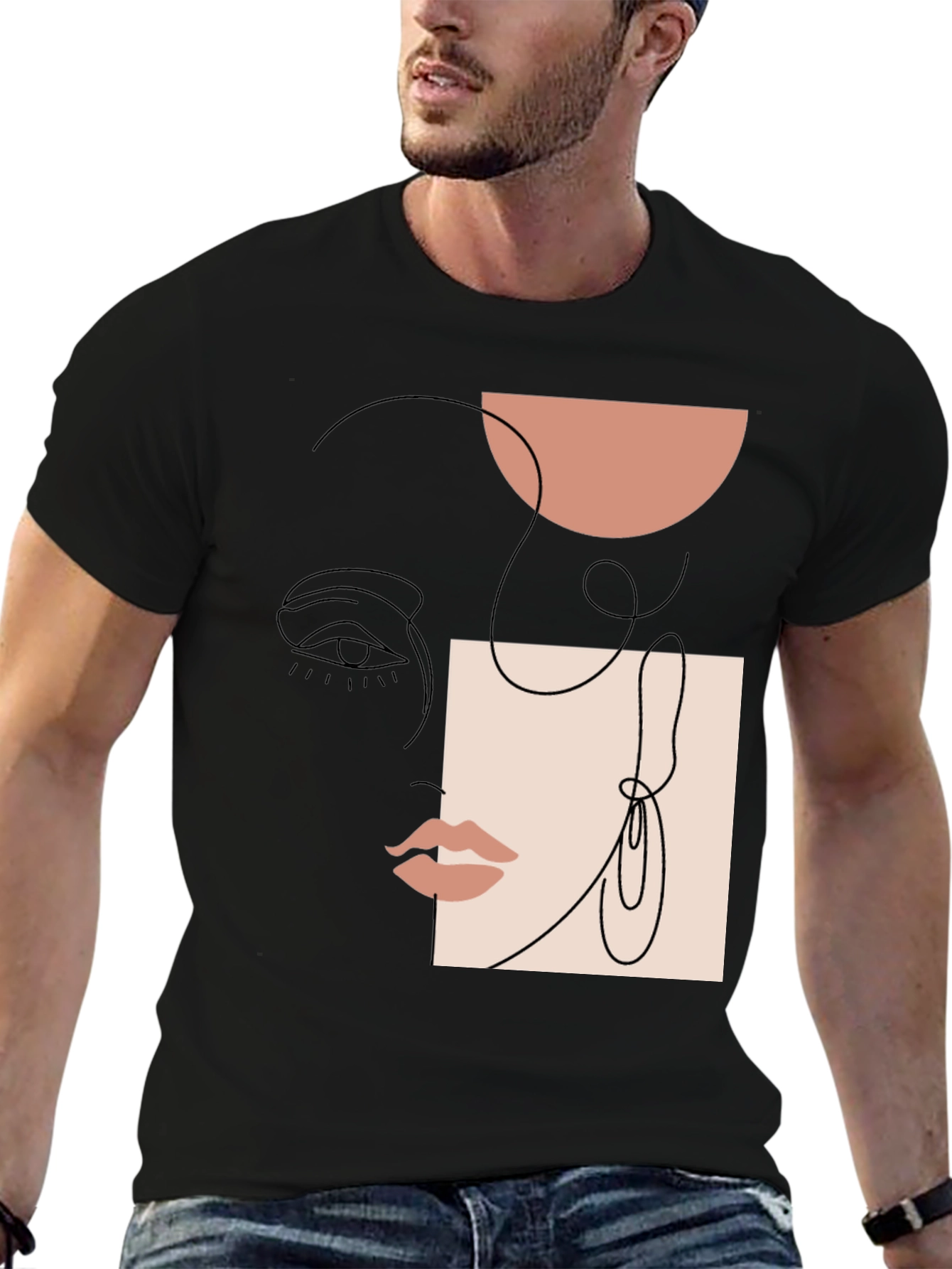 Abstract Face Line Art Graphic Tee - Unisex Casual