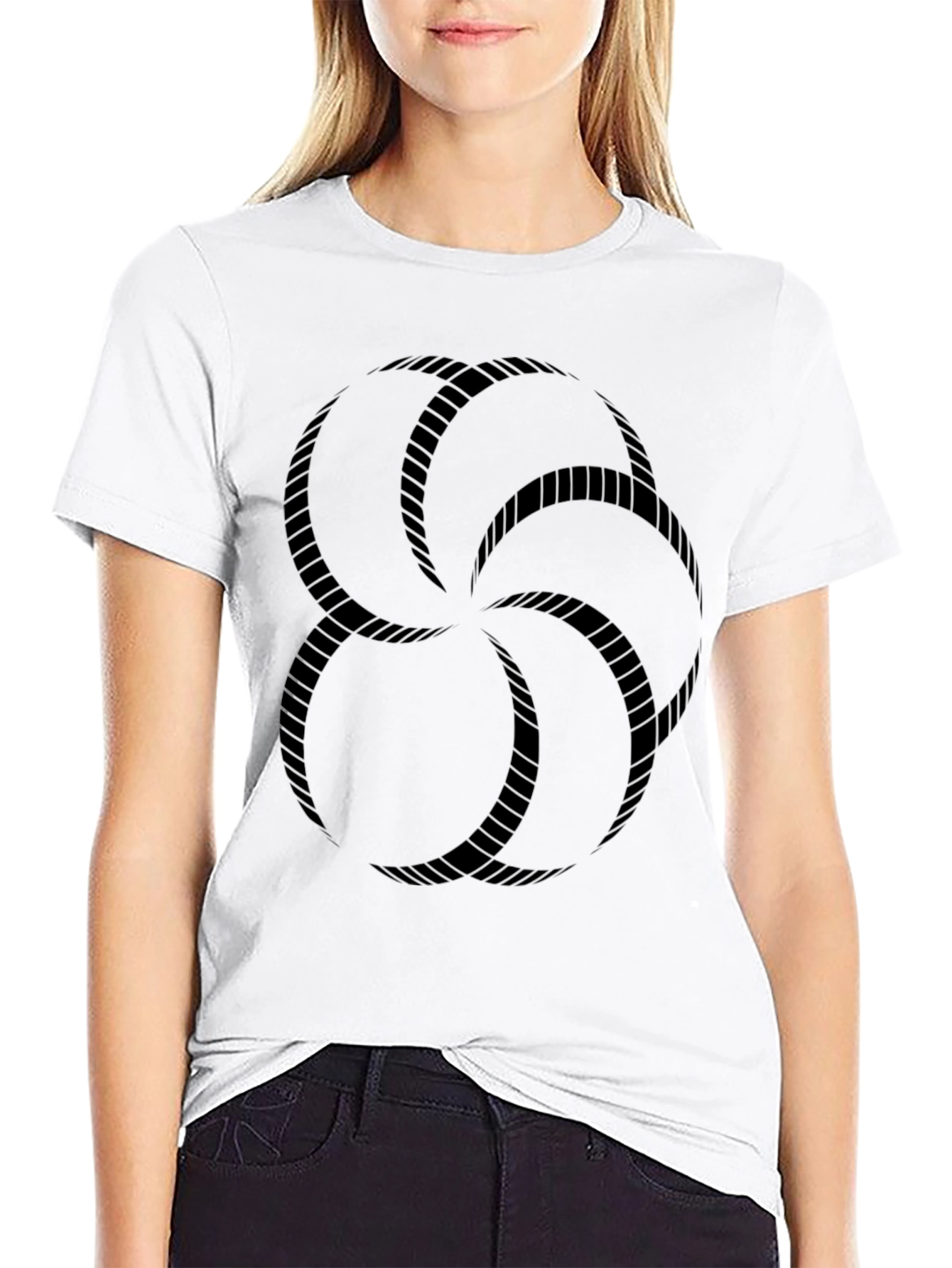 Black Graphic Tee - Geometric Rope Design