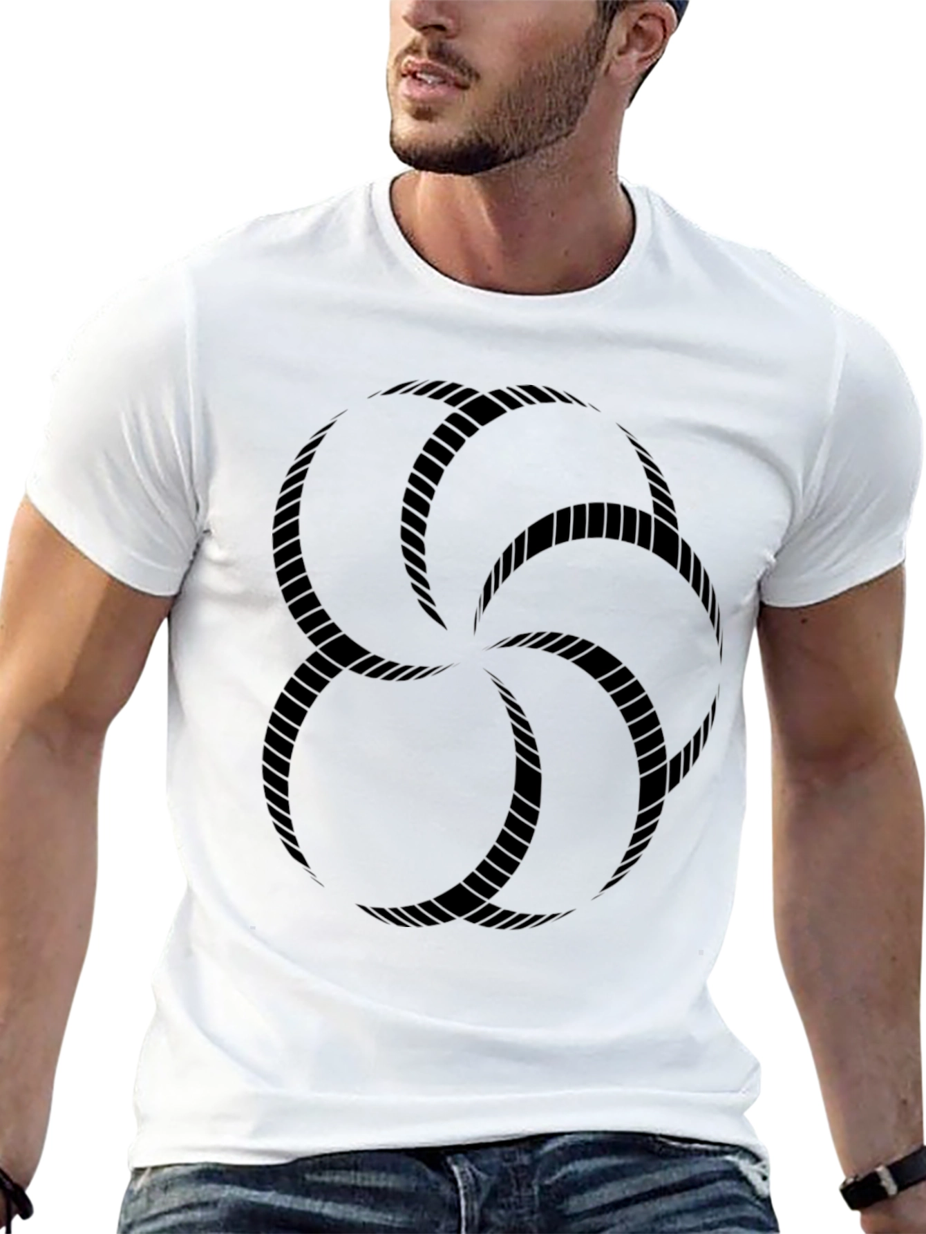 Black Graphic Tee - Geometric Rope Design