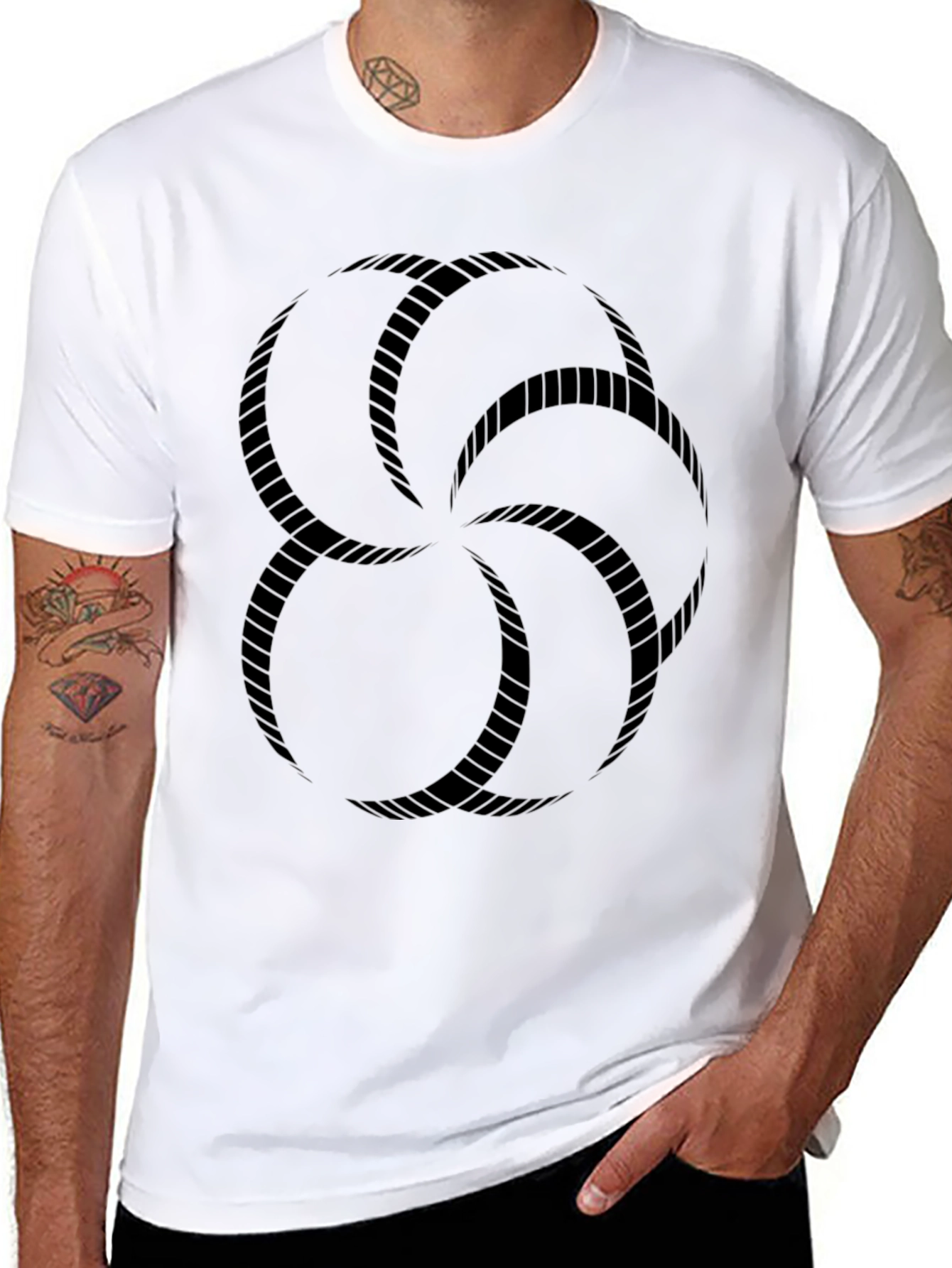 Black Graphic Tee - Geometric Rope Design