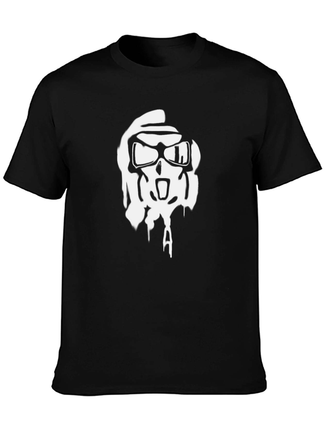 Black T-Shirt with White Graphic Skull Design