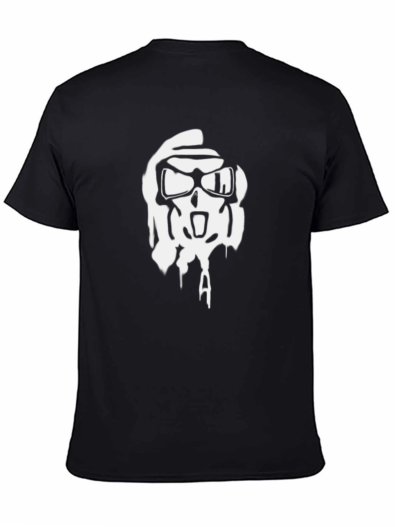 Black T-Shirt with White Graphic Skull Design