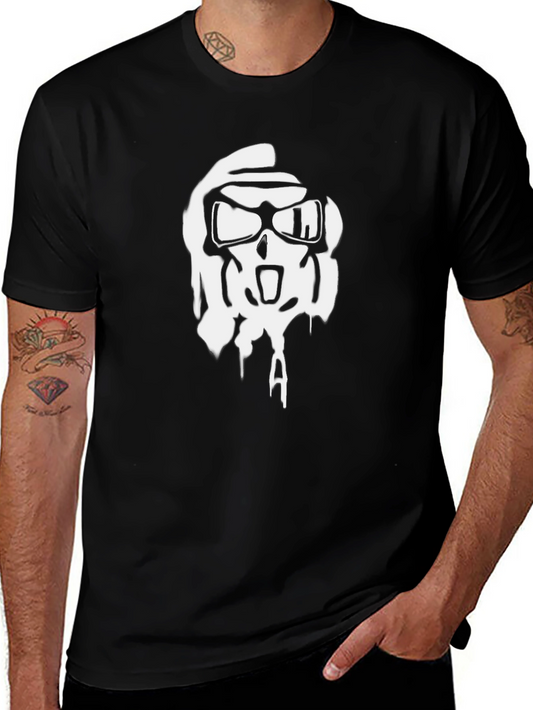 Black T-Shirt with White Graphic Skull Design