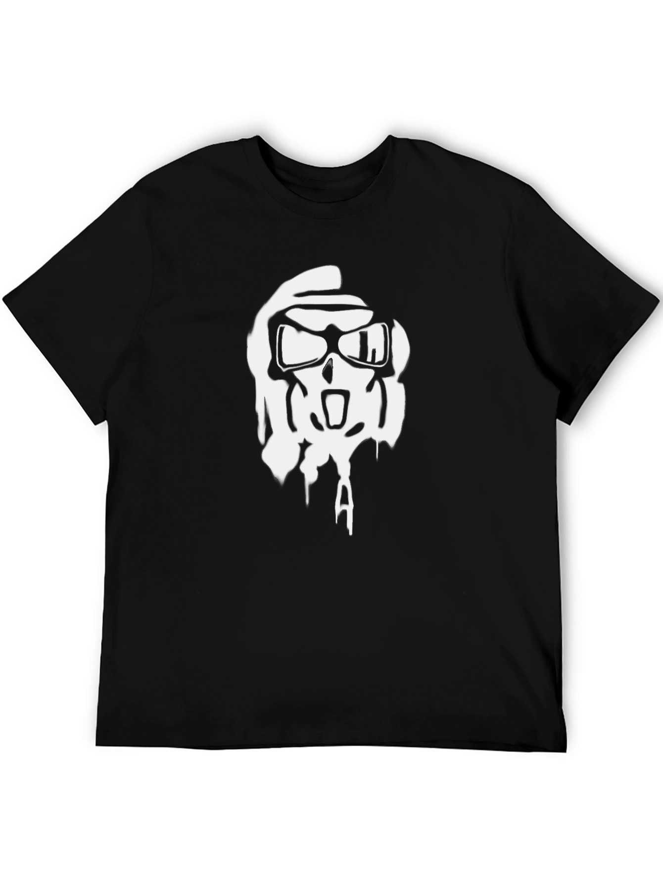 Black T-Shirt with White Graphic Skull Design