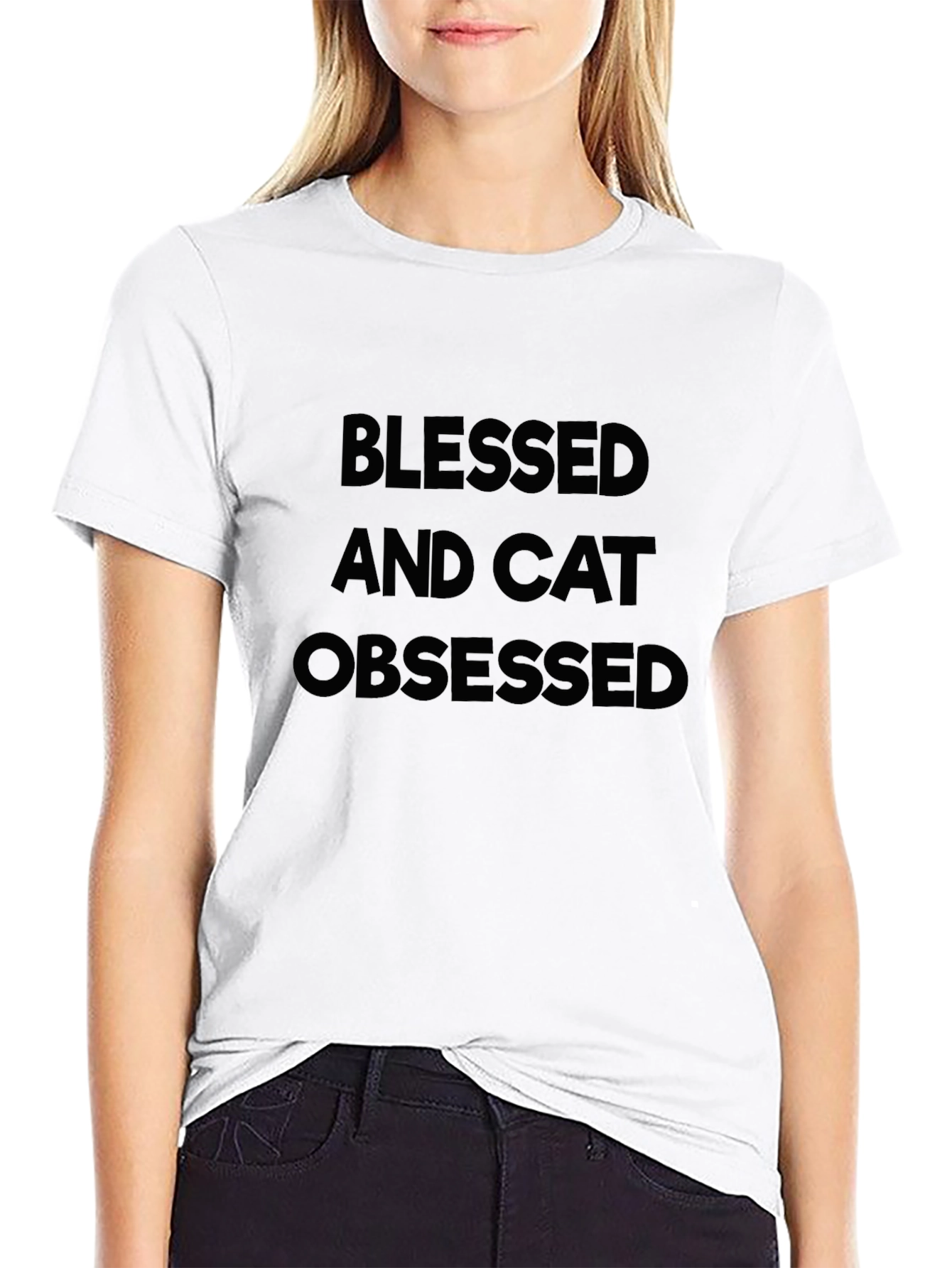 Blessed and Cat Obsessed Black T-Shirt