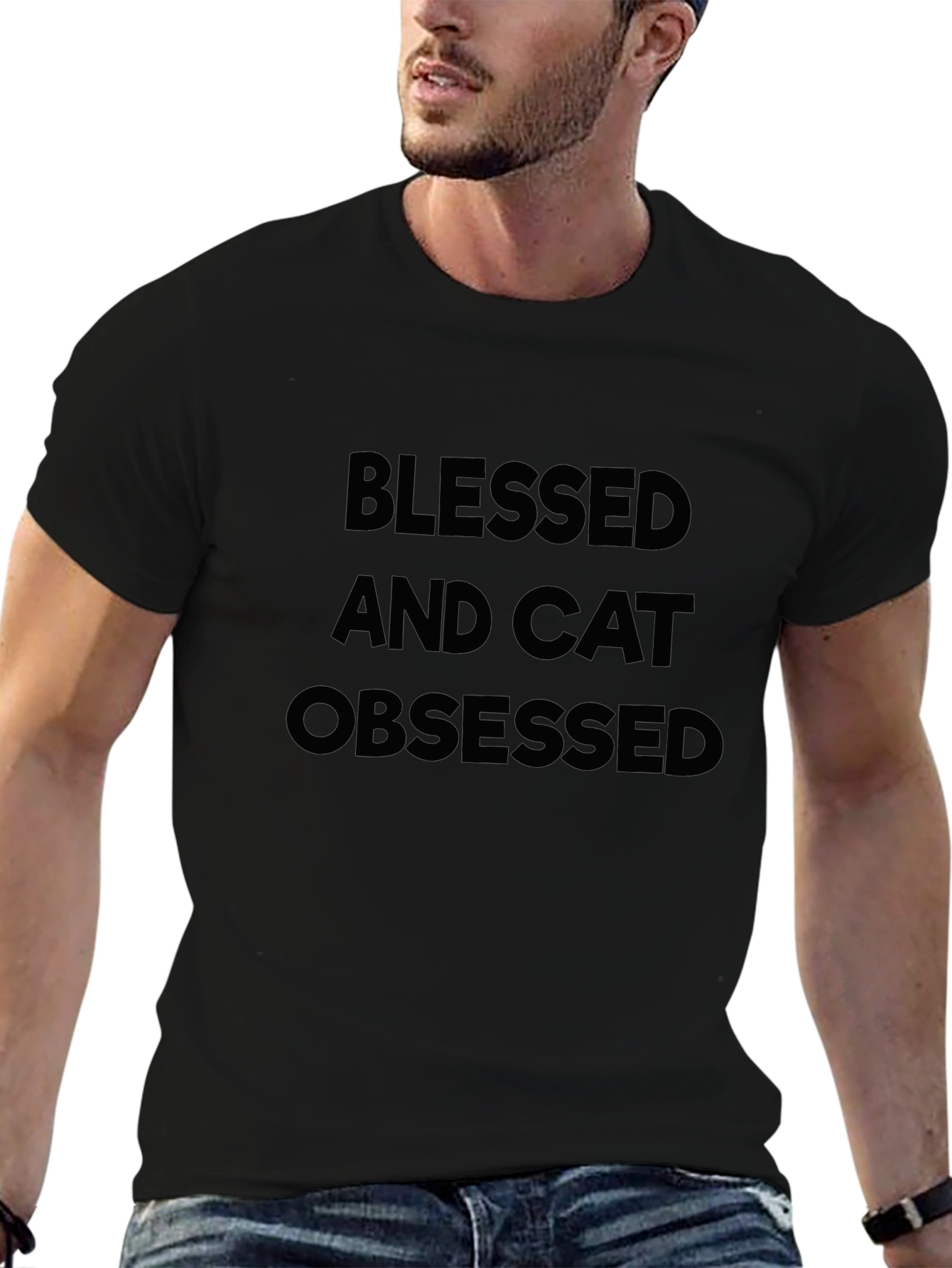 Blessed and Cat Obsessed Black T-Shirt