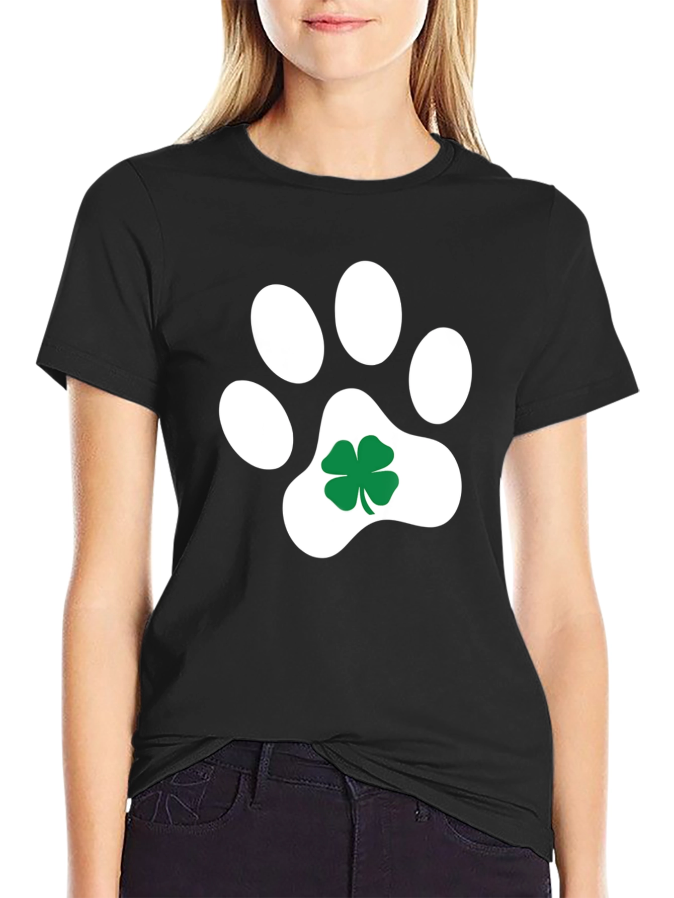 Shamrock Paw Print Graphic Tee - Black