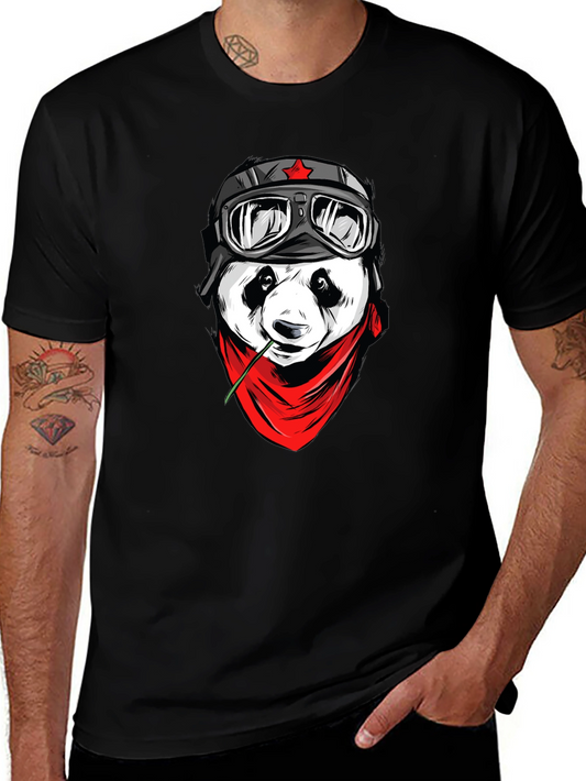 Cool Panda Biker Graphic T-Shirt - Black