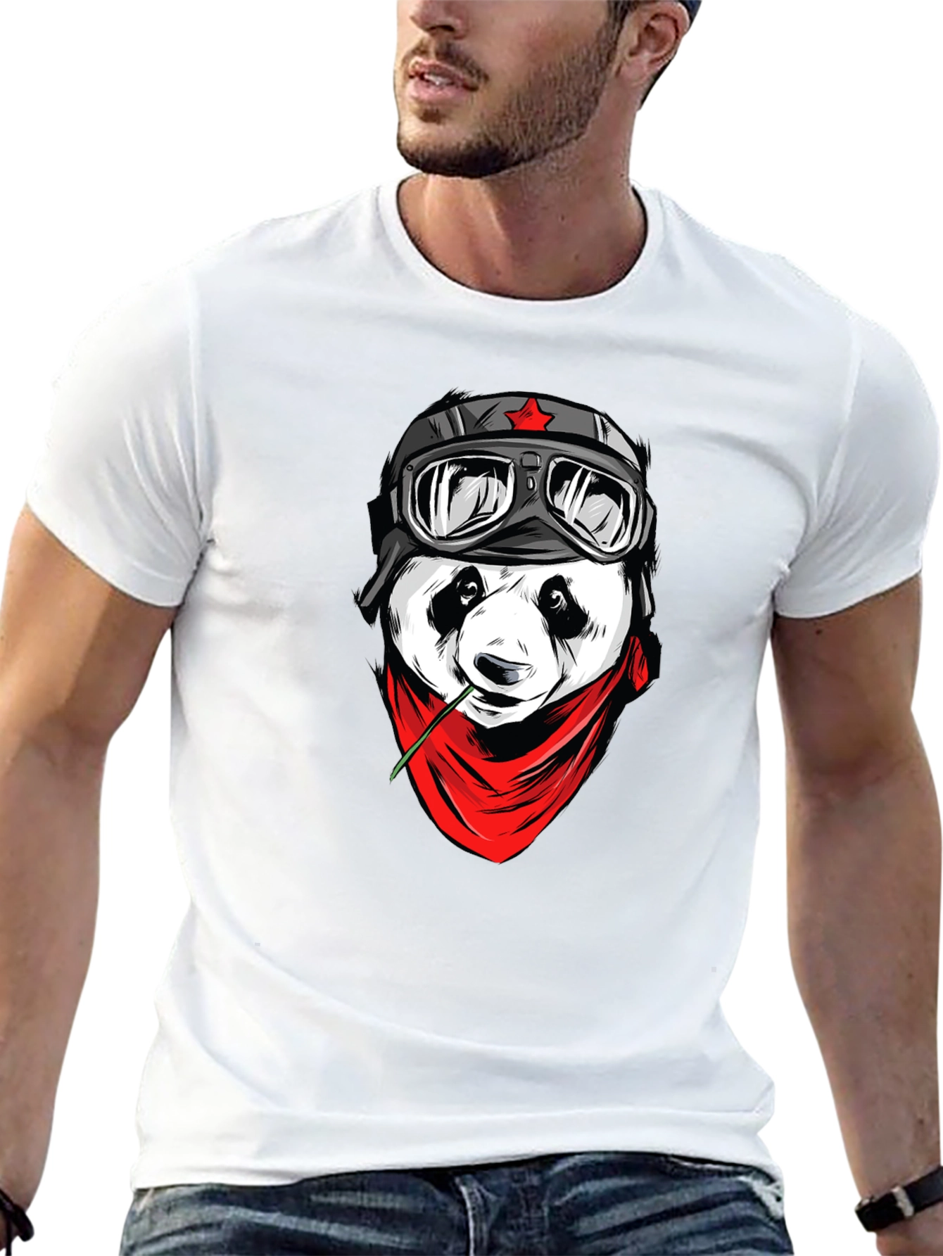 Cool Panda Biker Graphic T-Shirt - Black