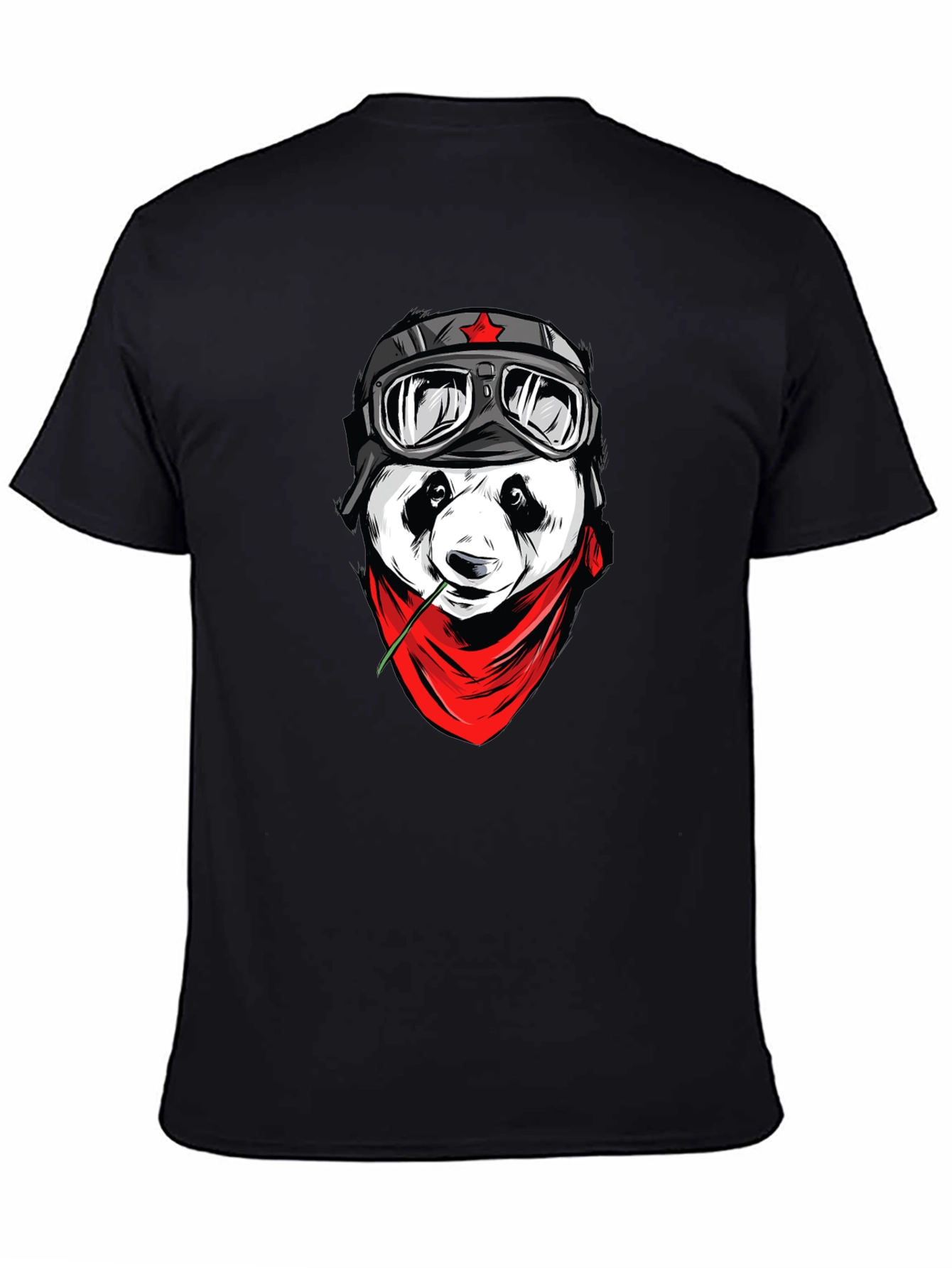 Cool Panda Biker Graphic T-Shirt - Black