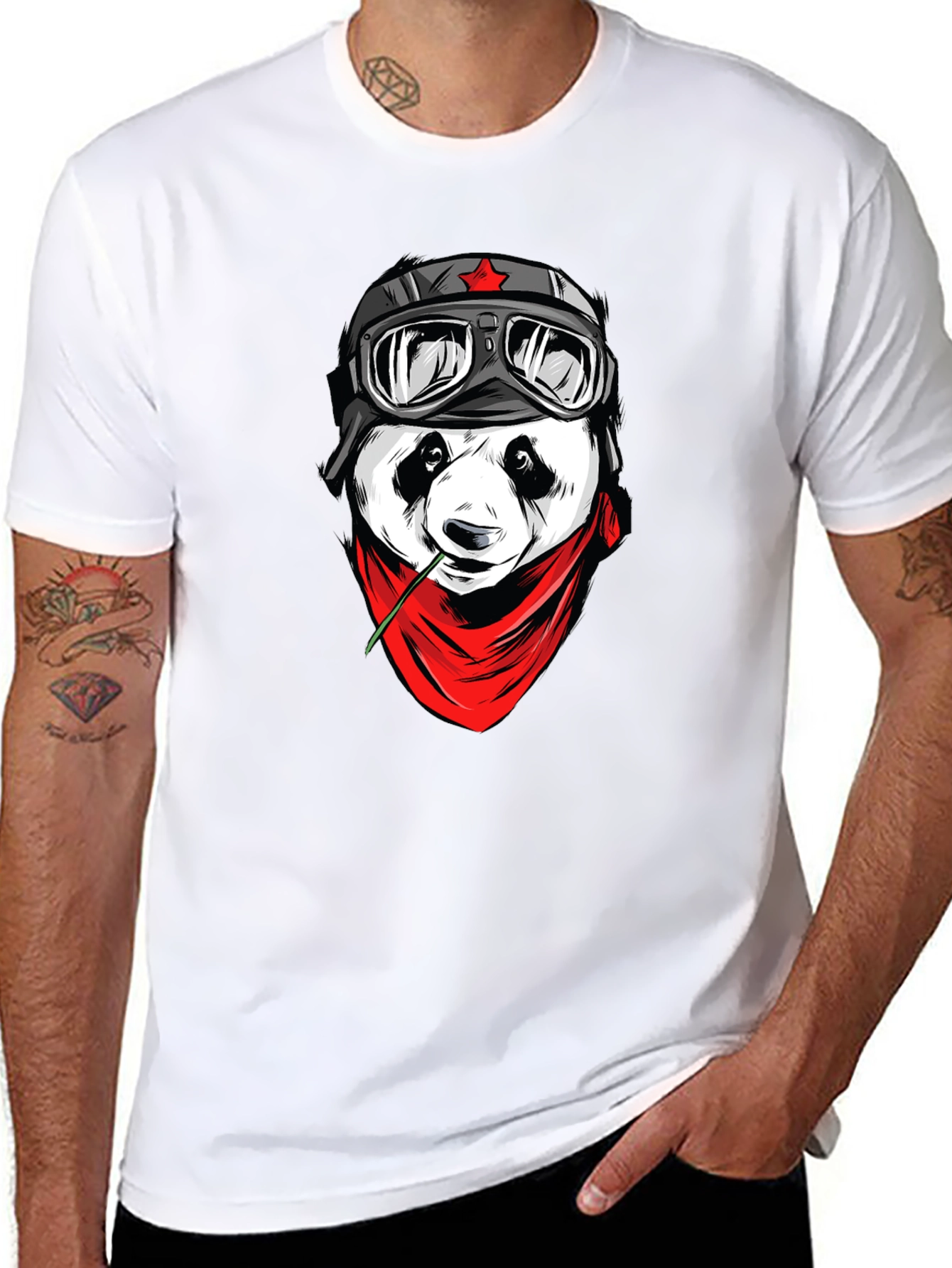 Cool Panda Biker Graphic T-Shirt - Black