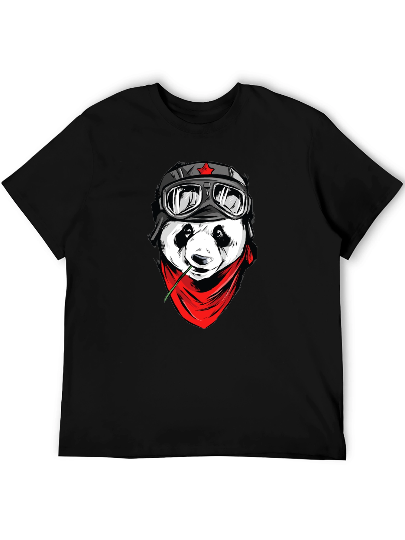 Cool Panda Biker Graphic T-Shirt - Black
