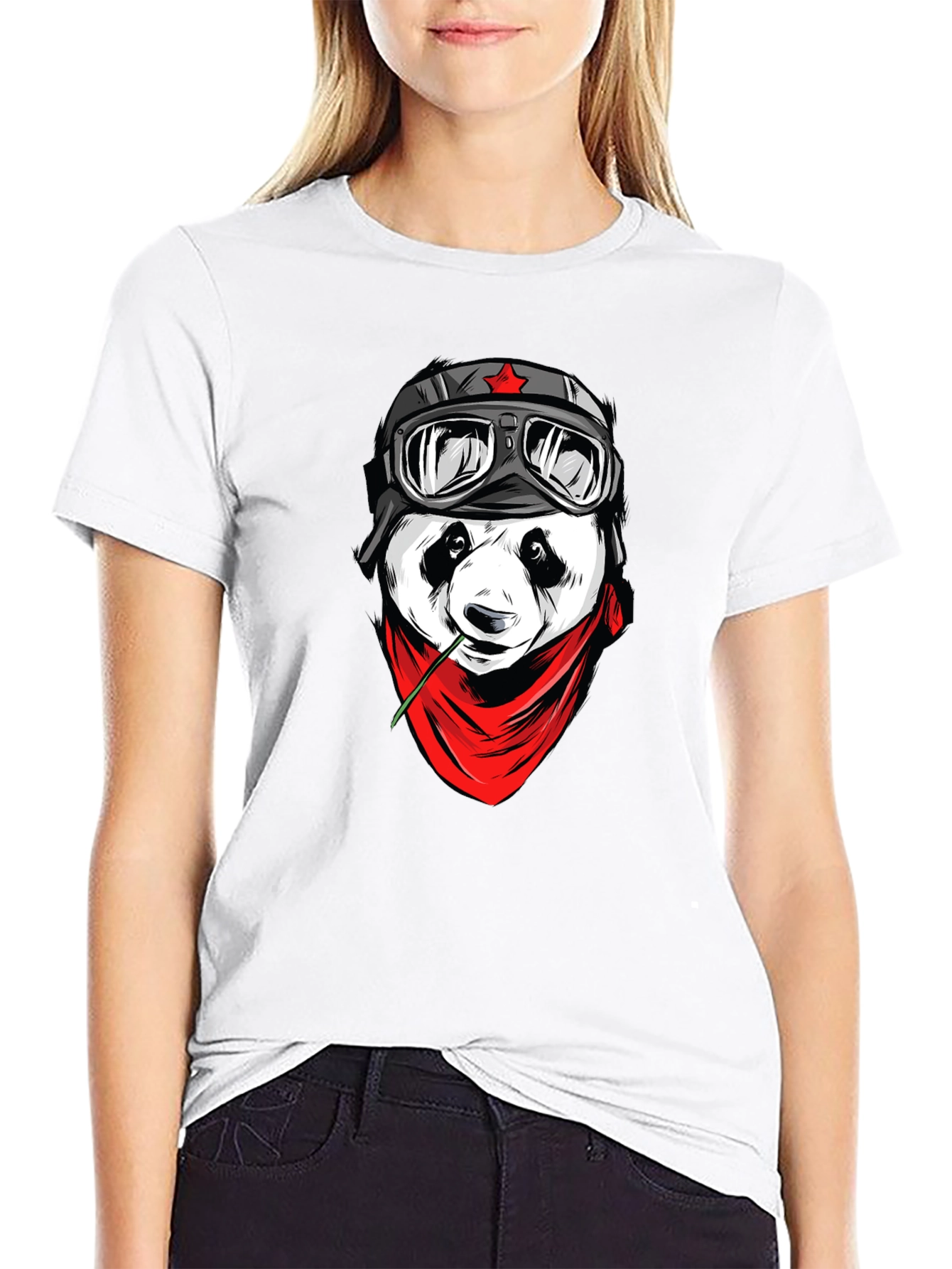 Cool Panda Biker Graphic T-Shirt - Black