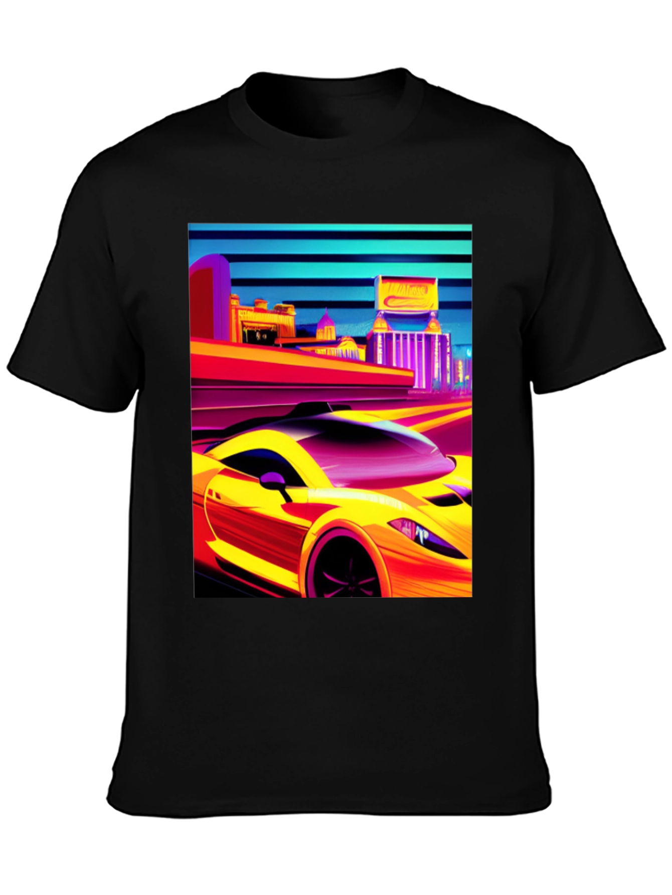 Retro City Car Graphic Tee - Mens Black T-Shirt