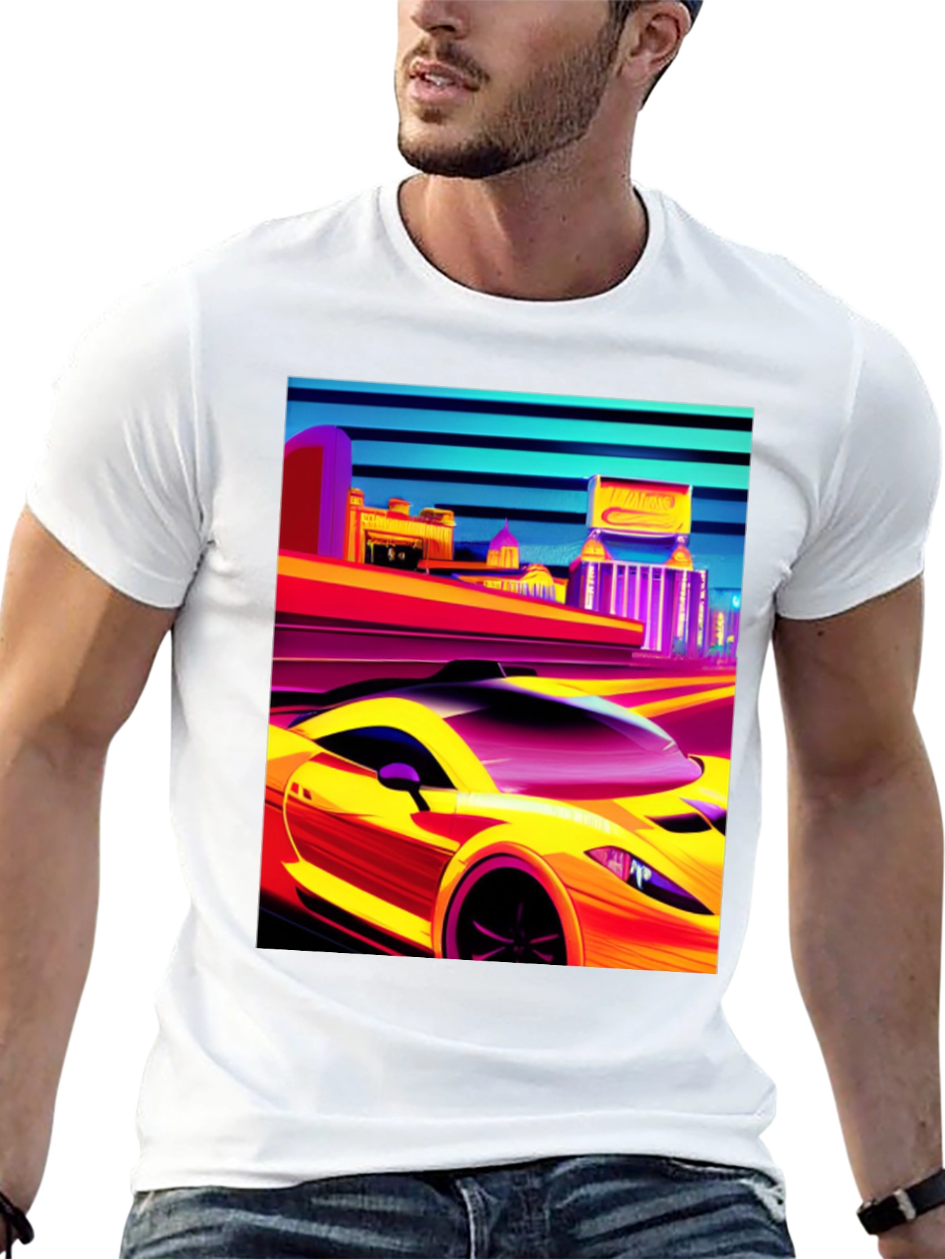 Retro City Car Graphic Tee - Mens Black T-Shirt