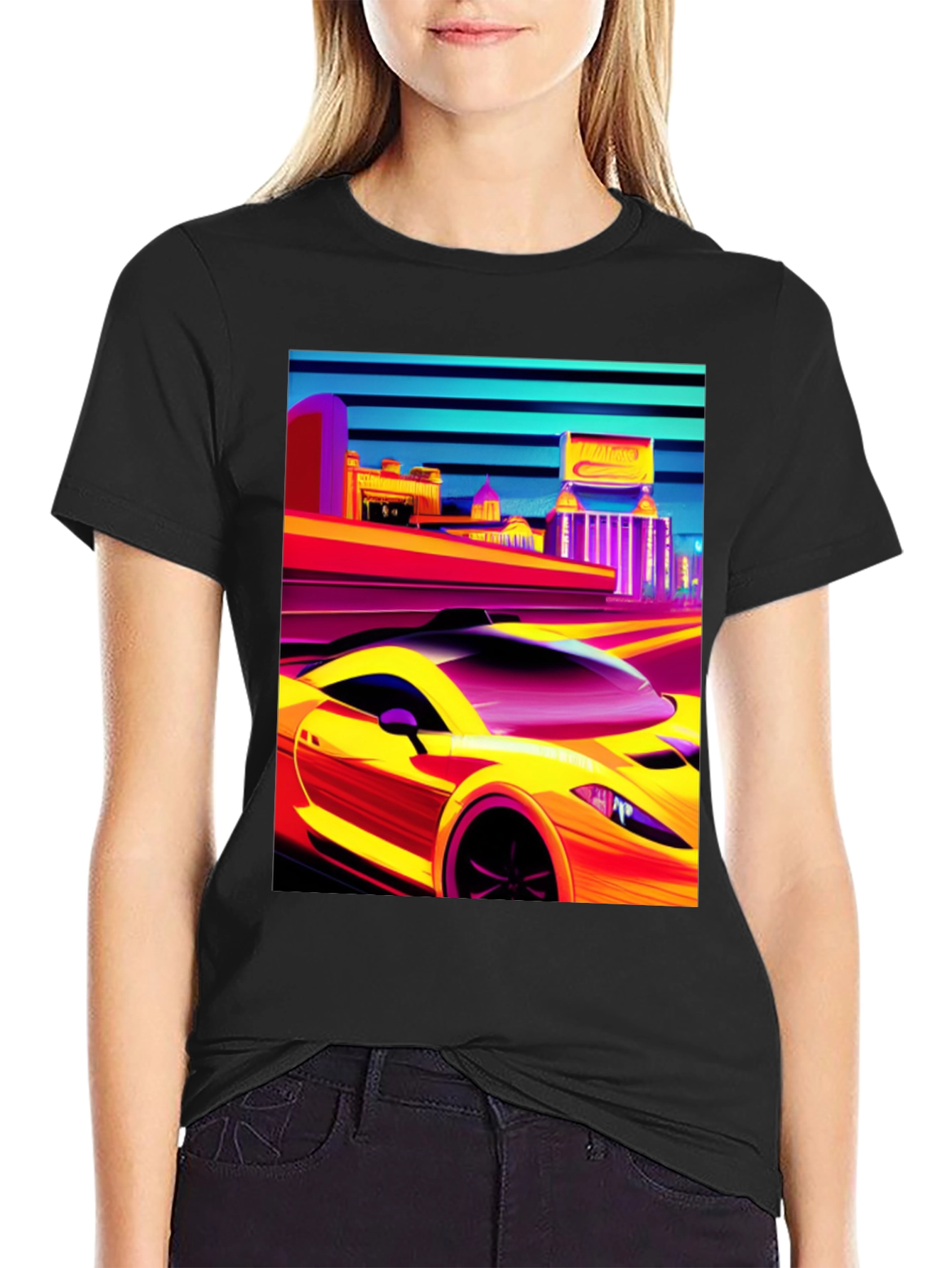 Retro City Car Graphic Tee - Mens Black T-Shirt