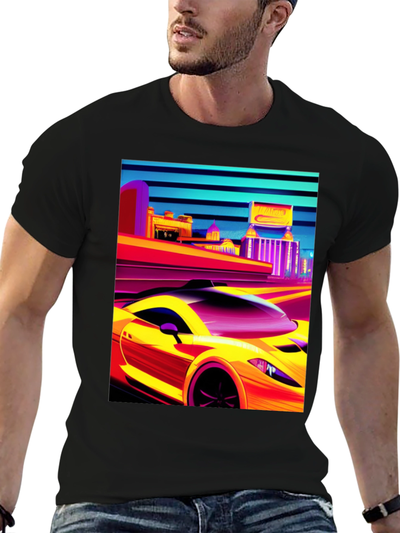 Retro City Car Graphic Tee - Mens Black T-Shirt
