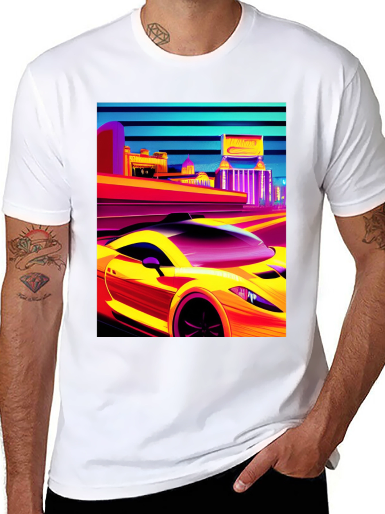 Retro City Car Graphic Tee - Mens Black T-Shirt