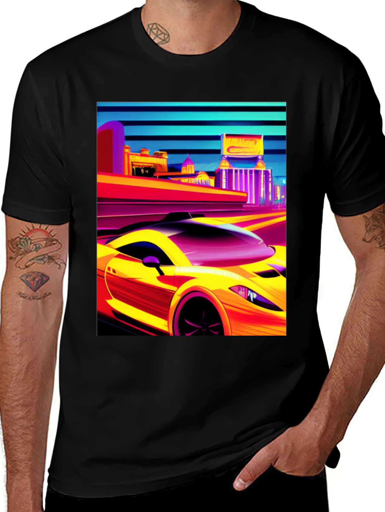 Retro City Car Graphic Tee - Mens Black T-Shirt